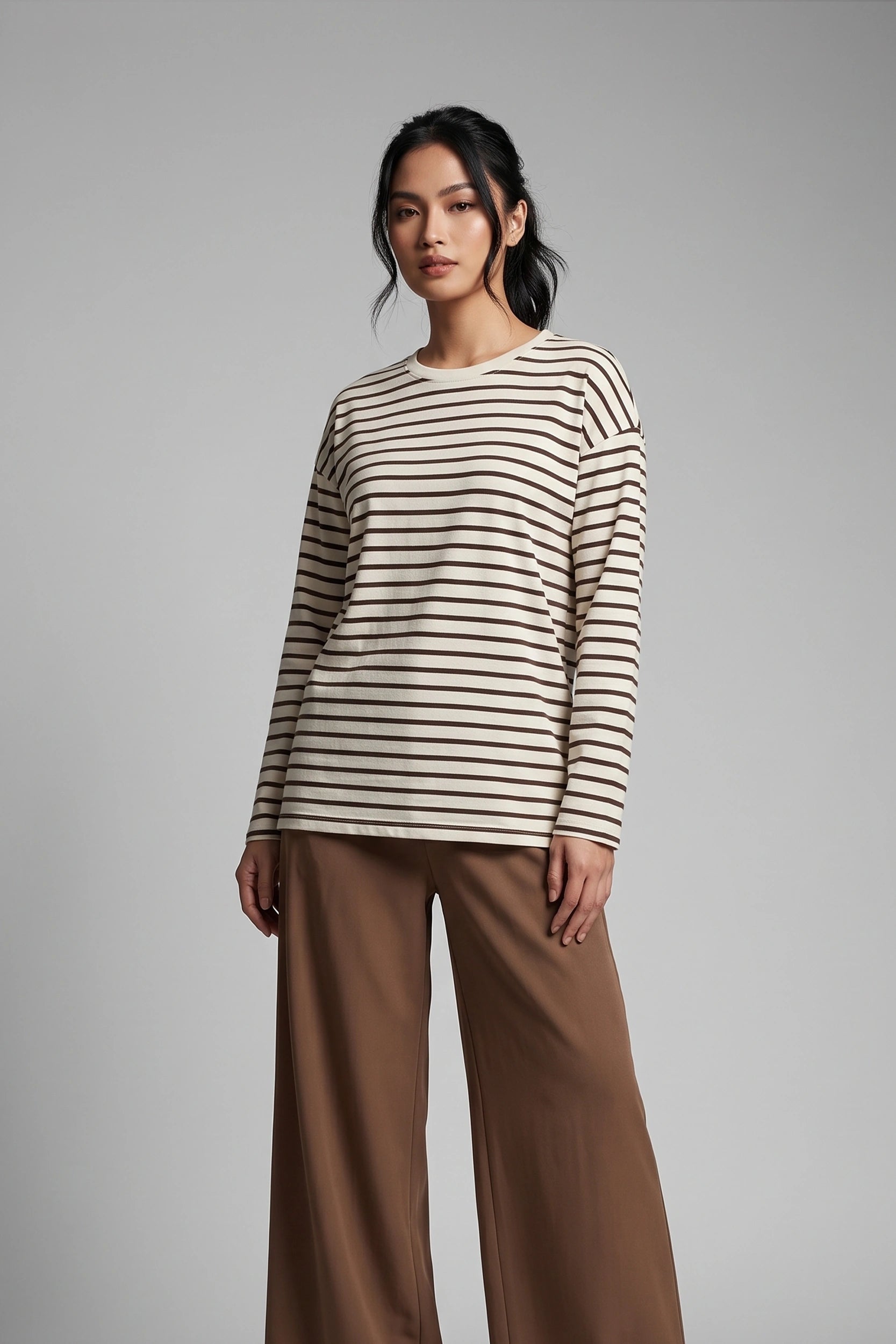 Ladies Longsleeve Striped Top - Casual Everyday Wear
