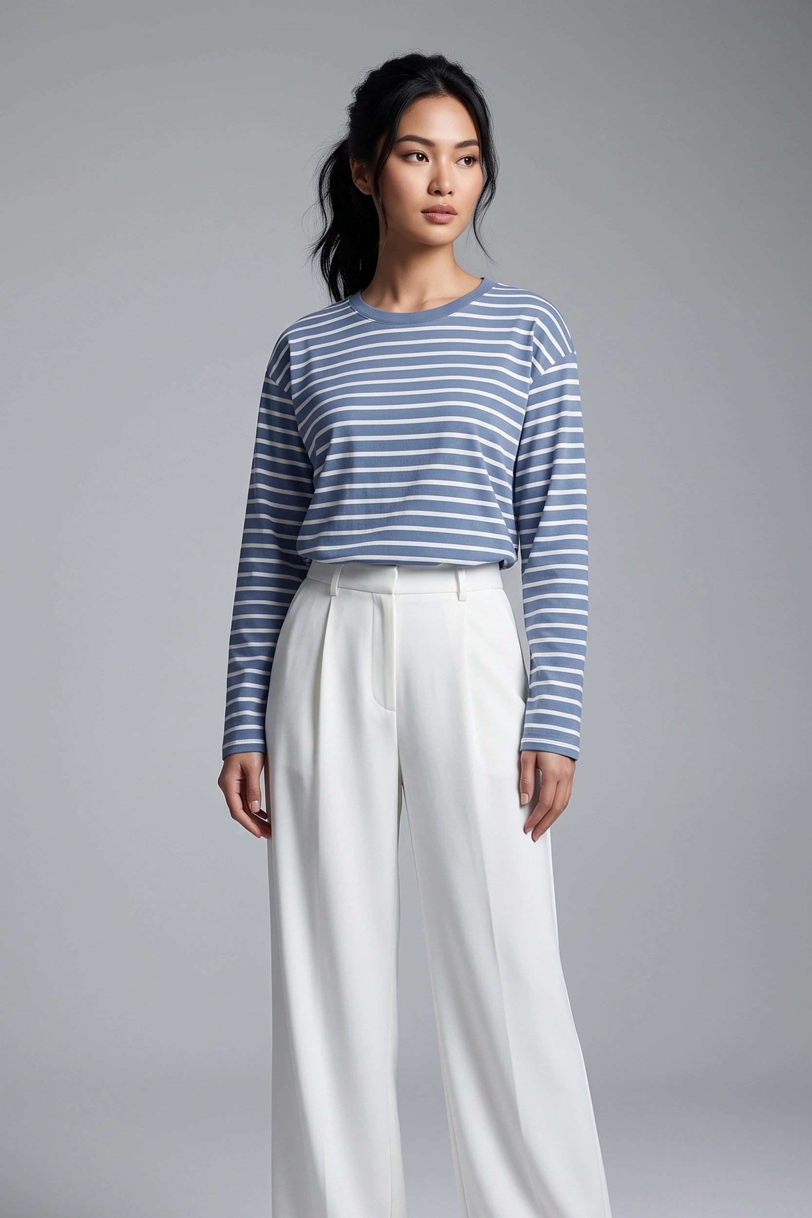 Ladies Longsleeve Striped Top - Casual Everyday Wear