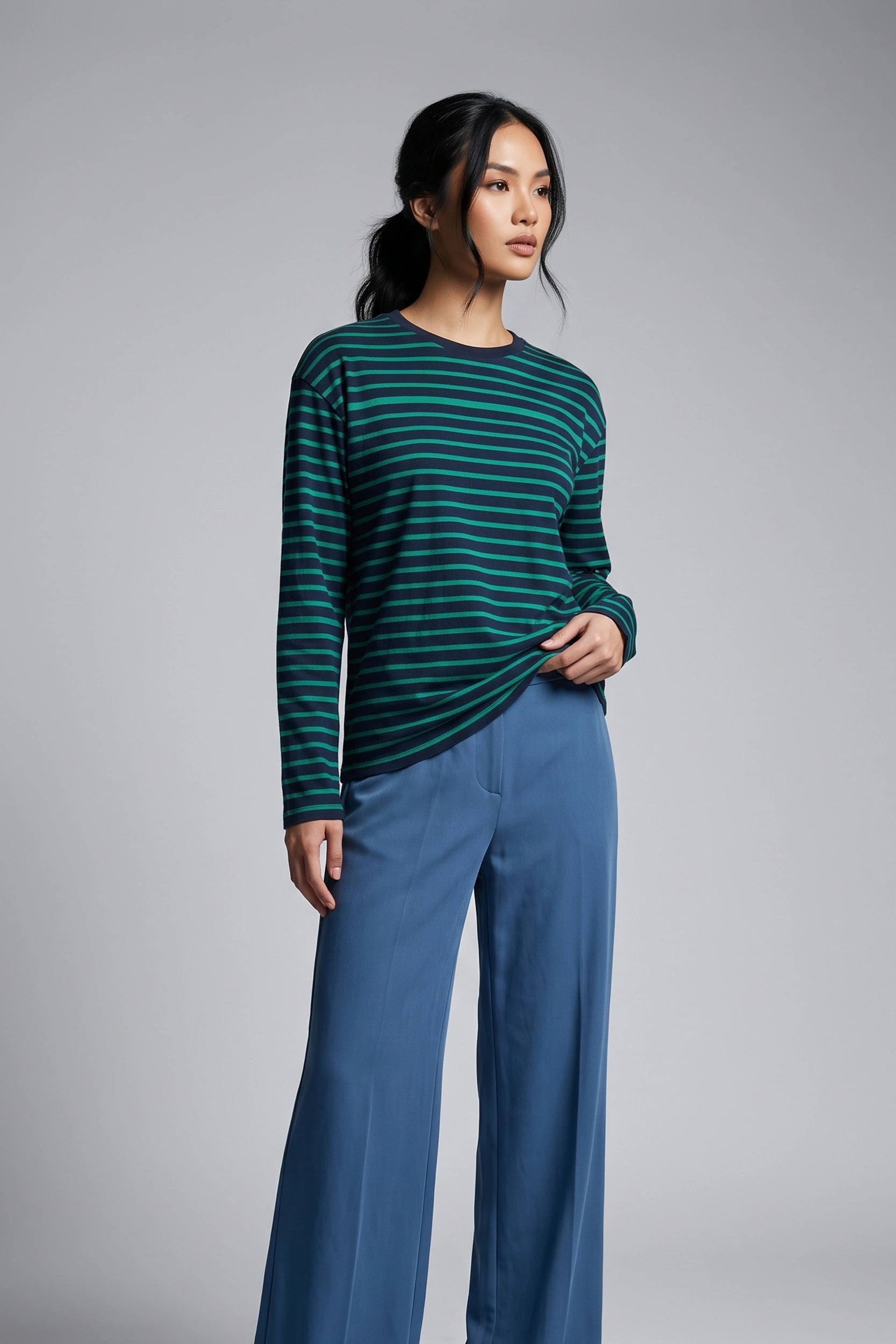 Ladies Longsleeve Striped Top - Casual Everyday Wear
