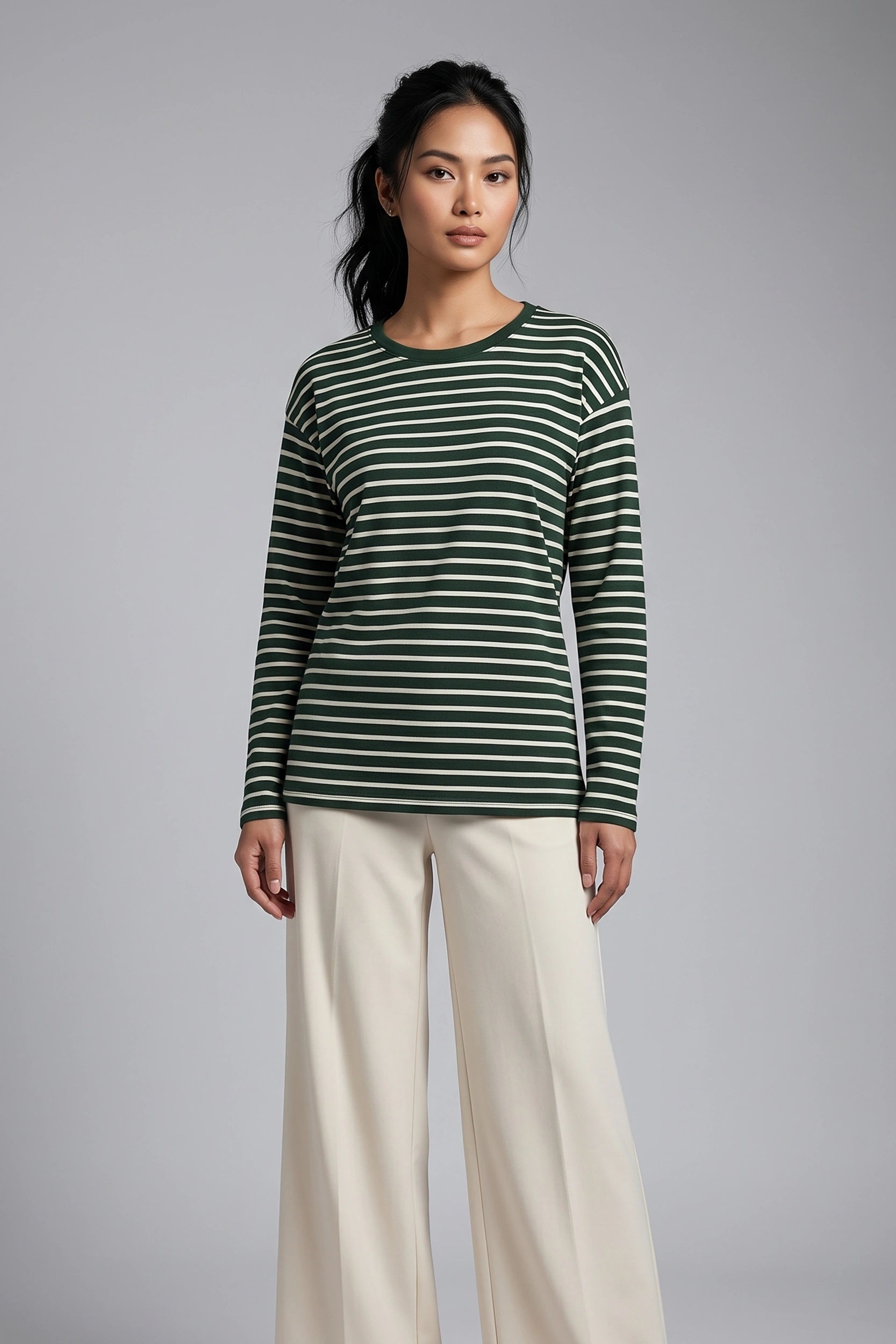 Ladies Longsleeve Striped Top - Casual Everyday Wear
