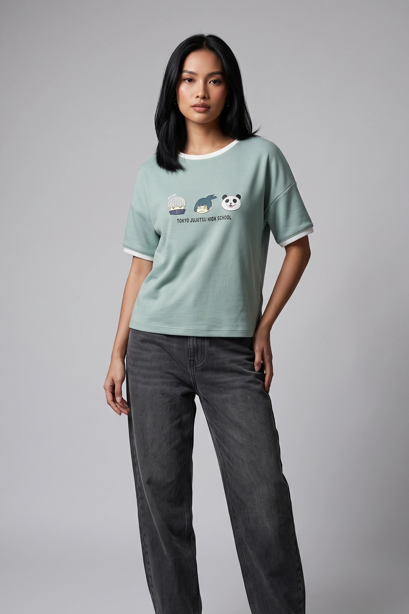 Ladies Oversized Cotton Crop Top - Tokyo Jujutsu Print