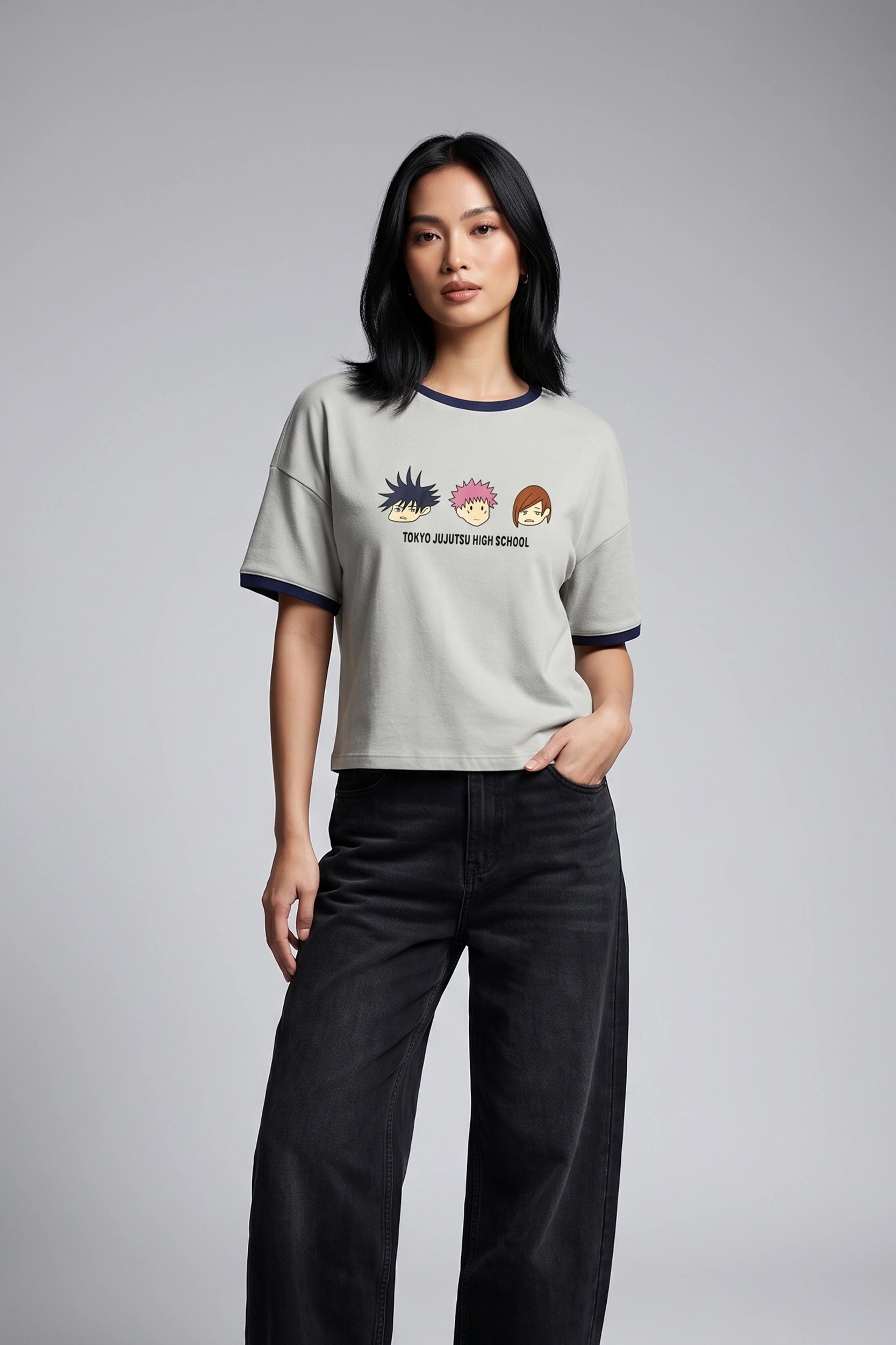 Ladies Oversized Cotton Crop Top - Tokyo Jujutsu Print
