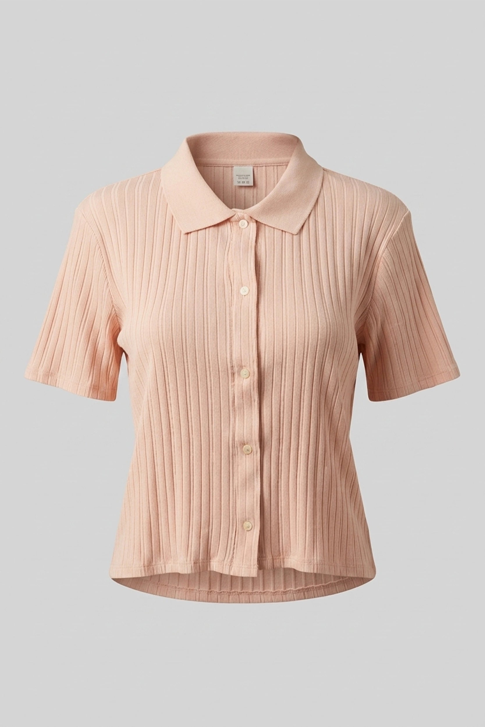 Ladies Polo Rib Top - Cropped T-Shirt with Button Detail