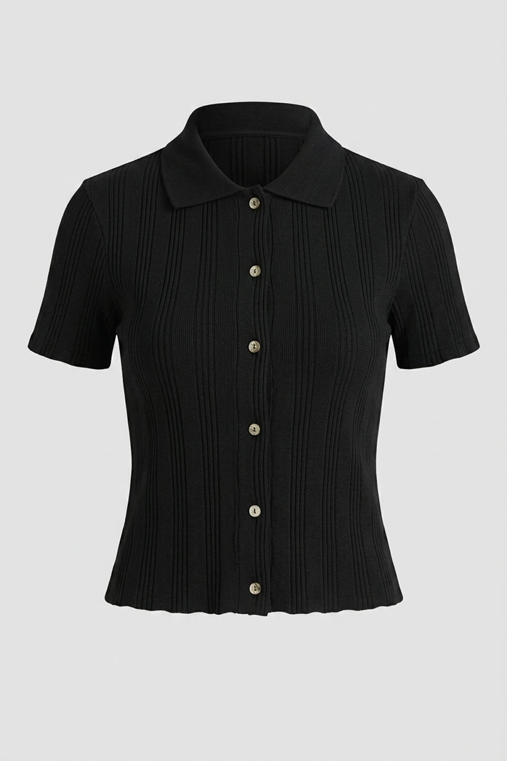 Ladies Polo Rib Top - Cropped T-Shirt with Button Detail