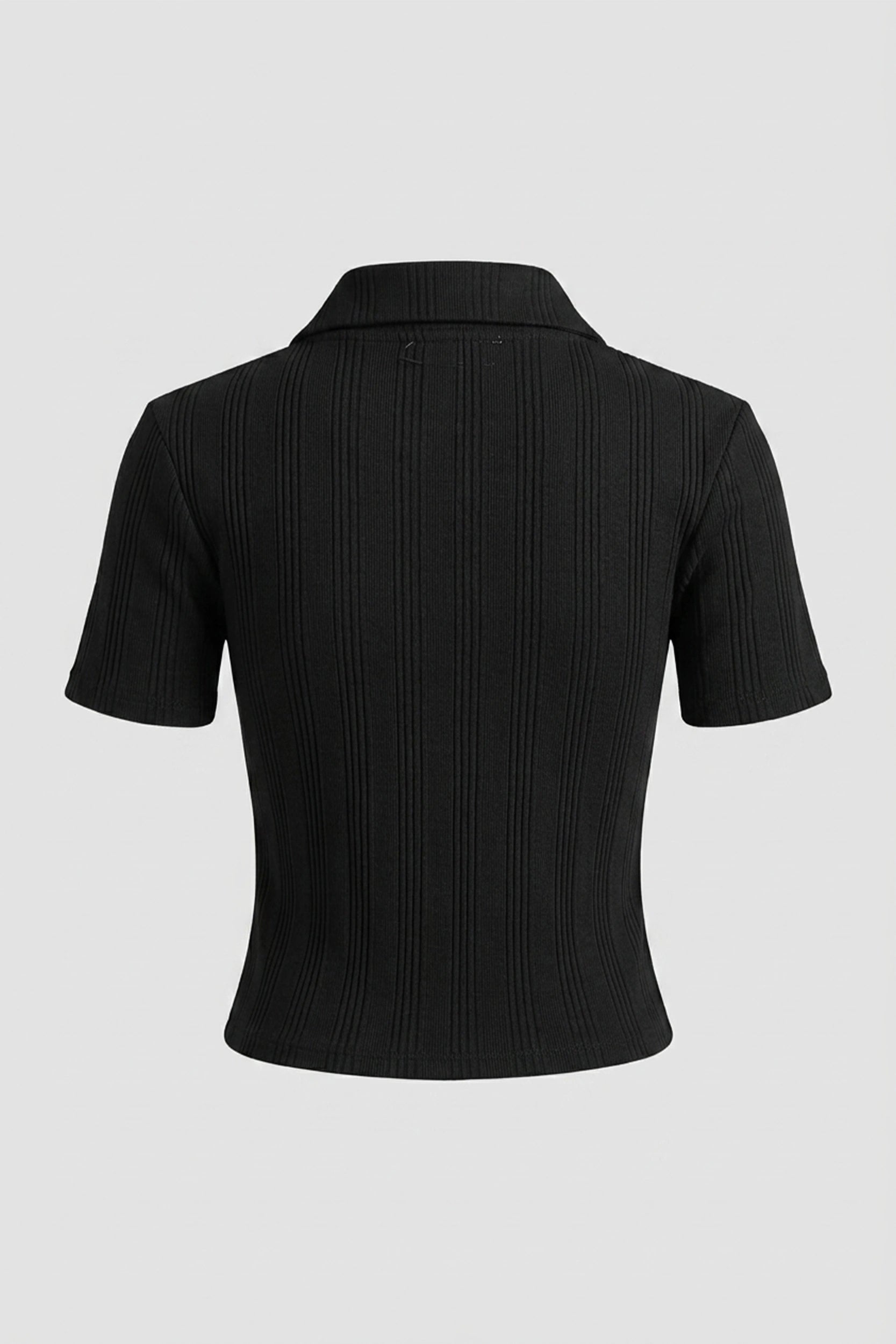 Ladies Polo Rib Top - Cropped T-Shirt with Button Detail