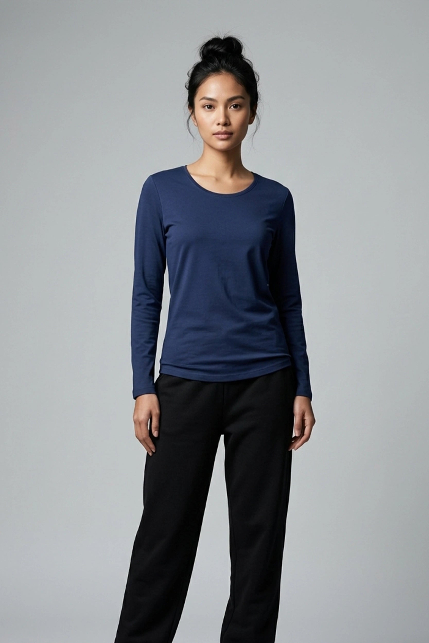 Ladies Round Neck Long Sleeve Top - Casual Everyday Wear