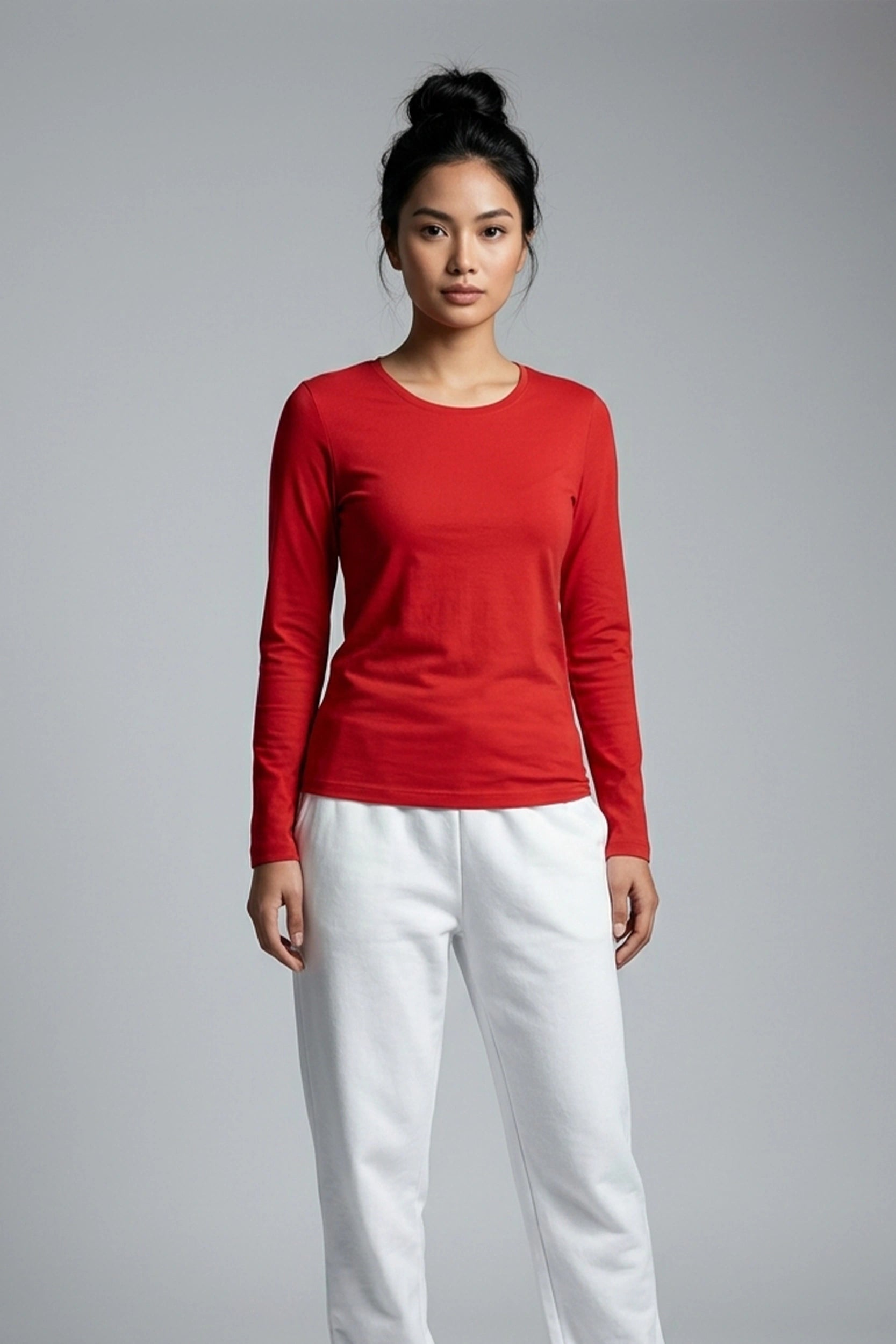 Ladies Round Neck Long Sleeve Top - Casual Everyday Wear
