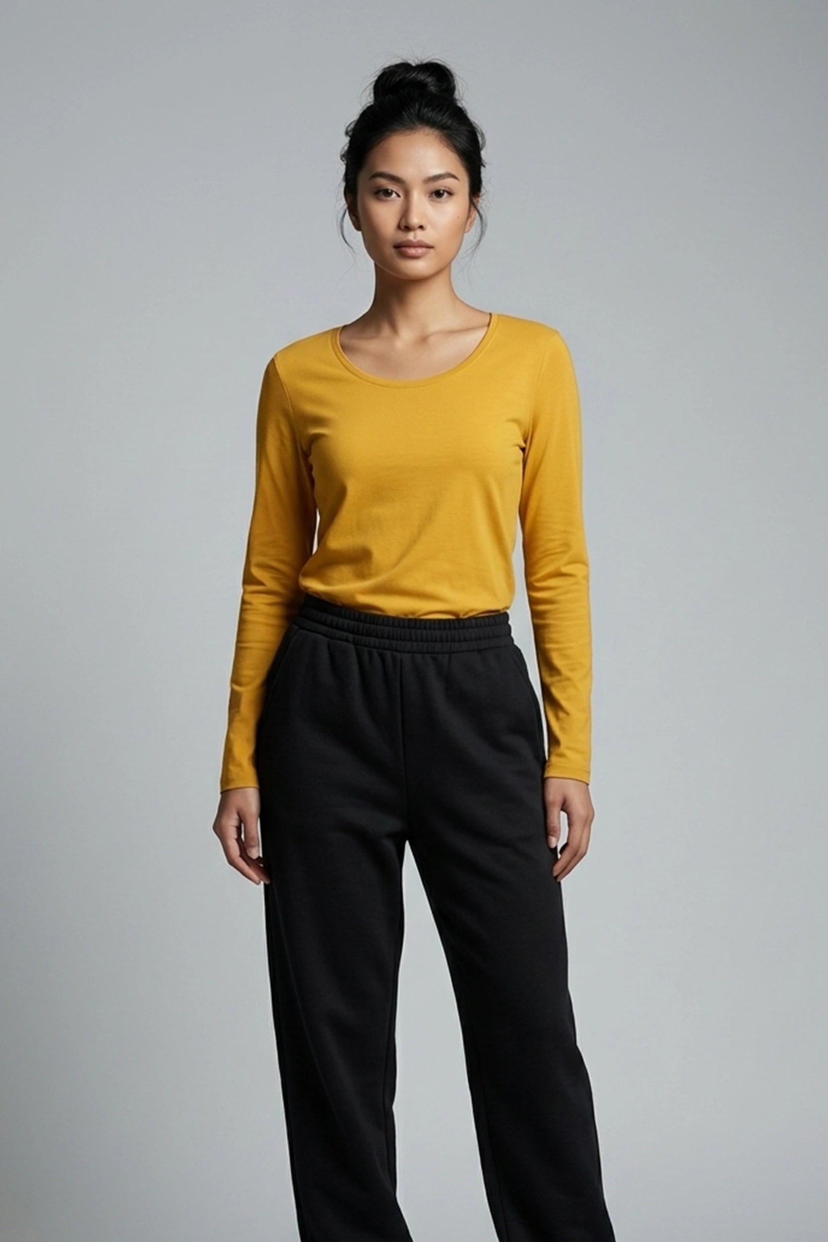 Ladies Round Neck Long Sleeve Top - Casual Everyday Wear