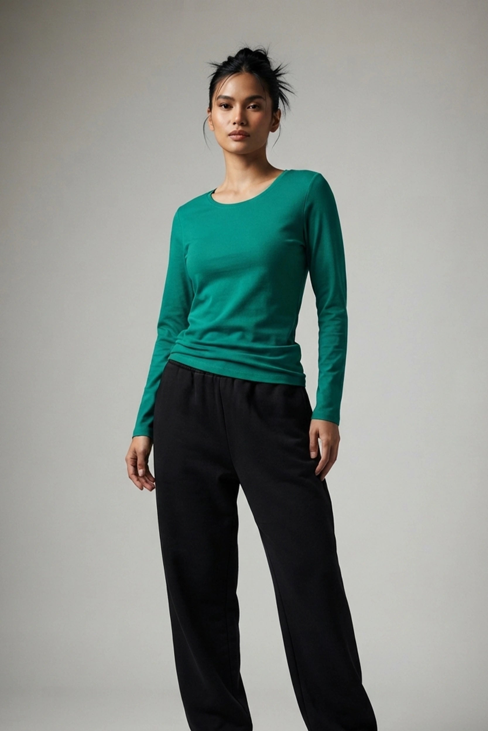 Ladies Round Neck Long Sleeve Top - Casual Everyday Wear