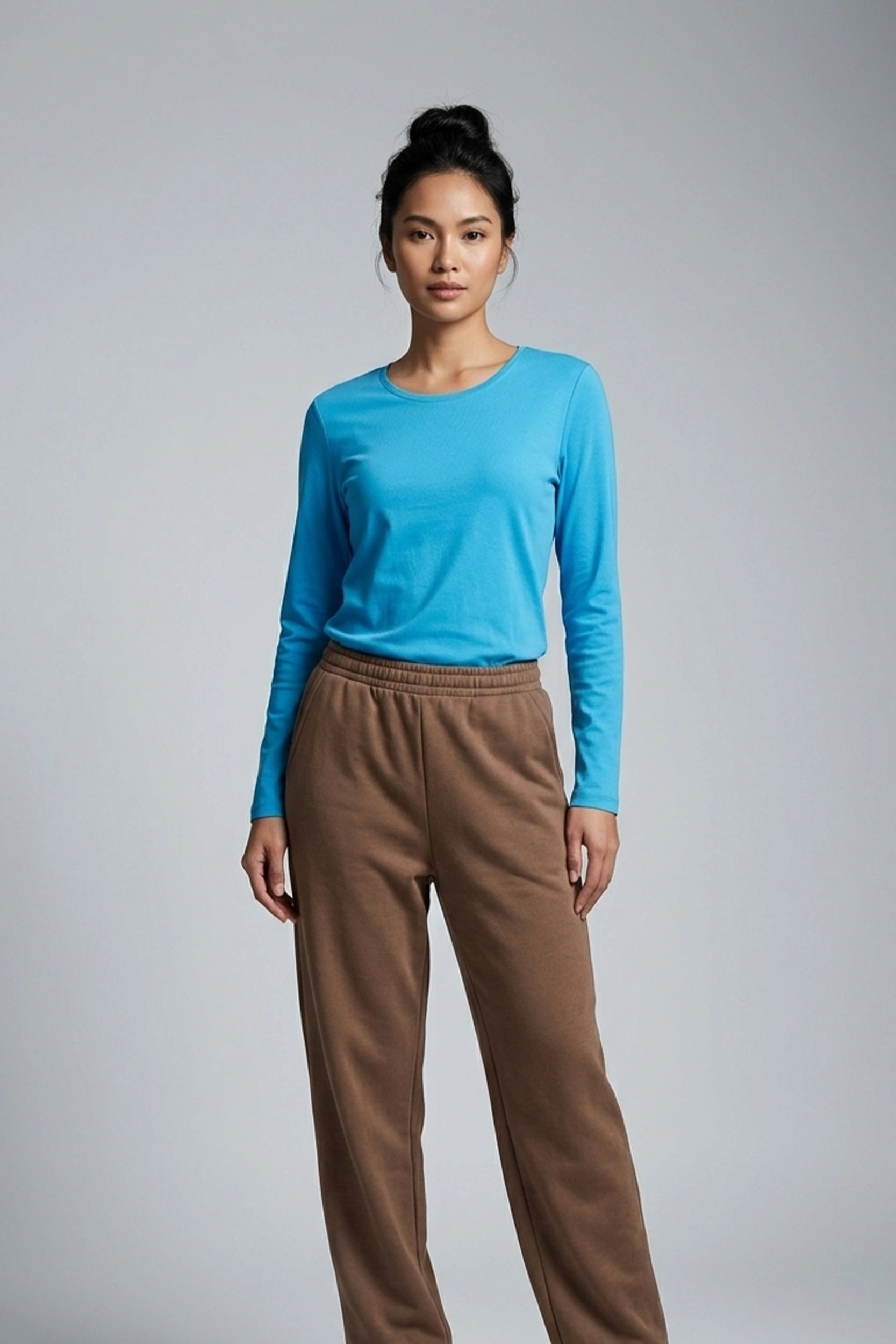 Ladies Round Neck Long Sleeve Top - Casual Everyday Wear