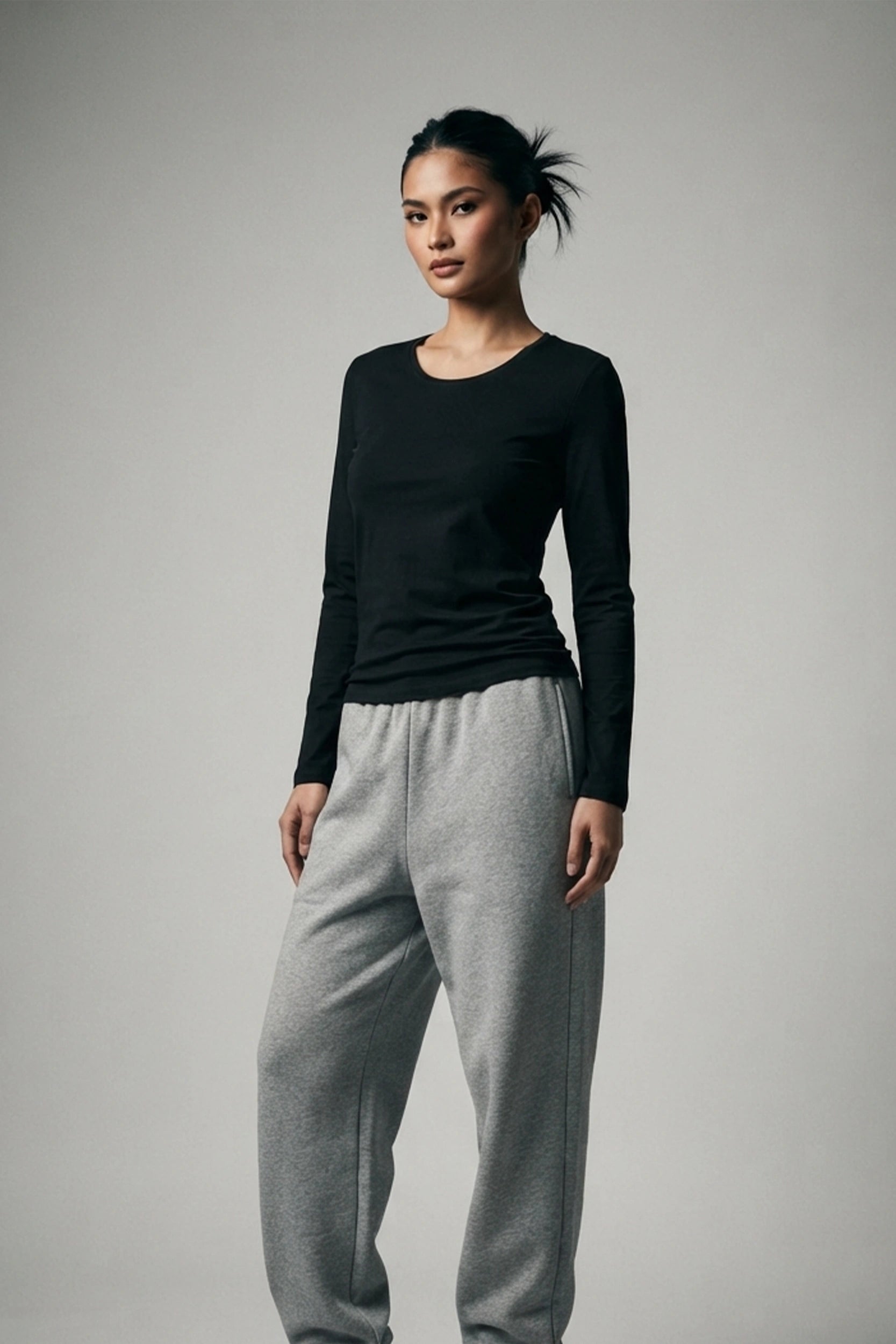 Ladies Round Neck Long Sleeve Top - Casual Everyday Wear