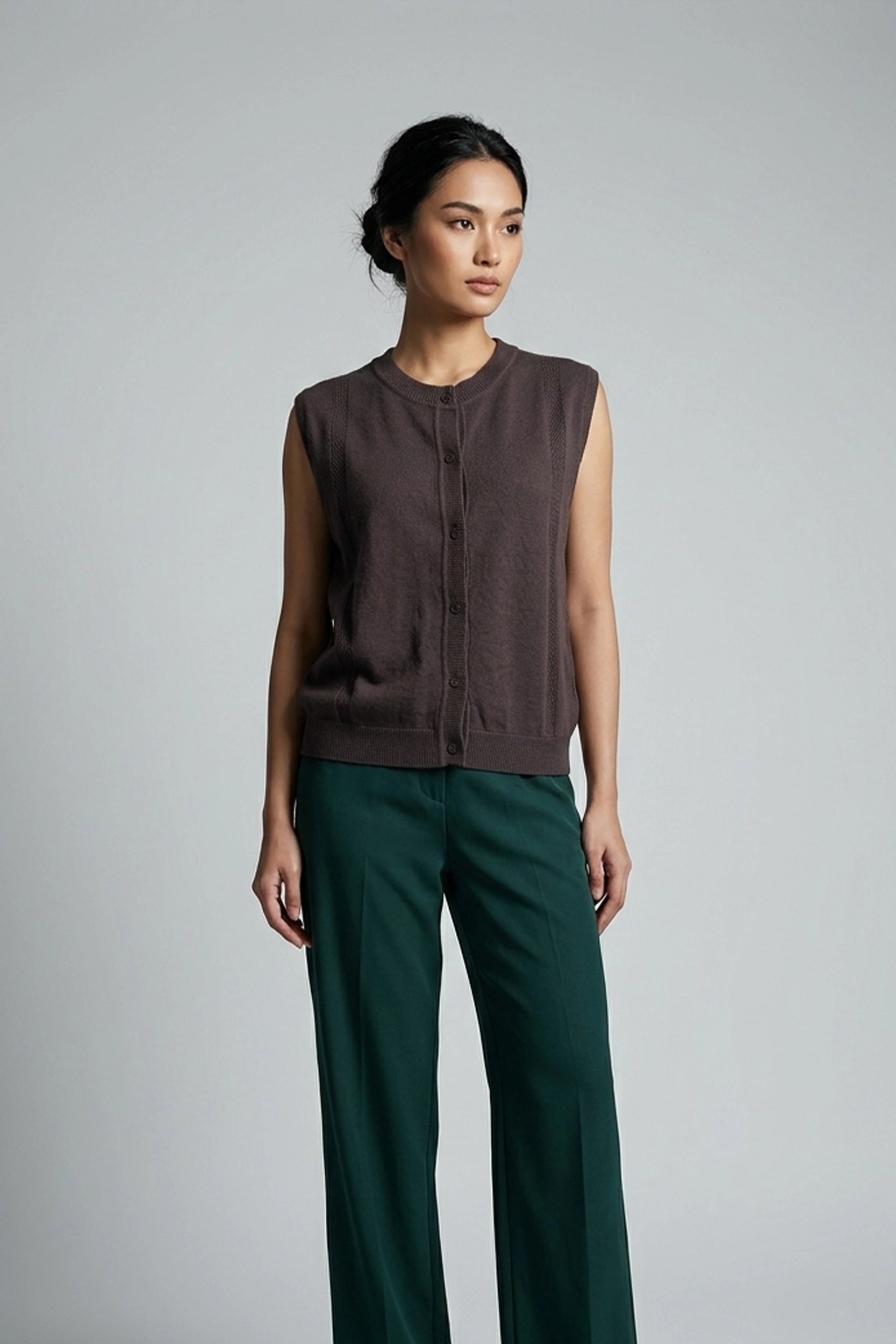 Ladies Sleeveless Knitted Front Button Vest