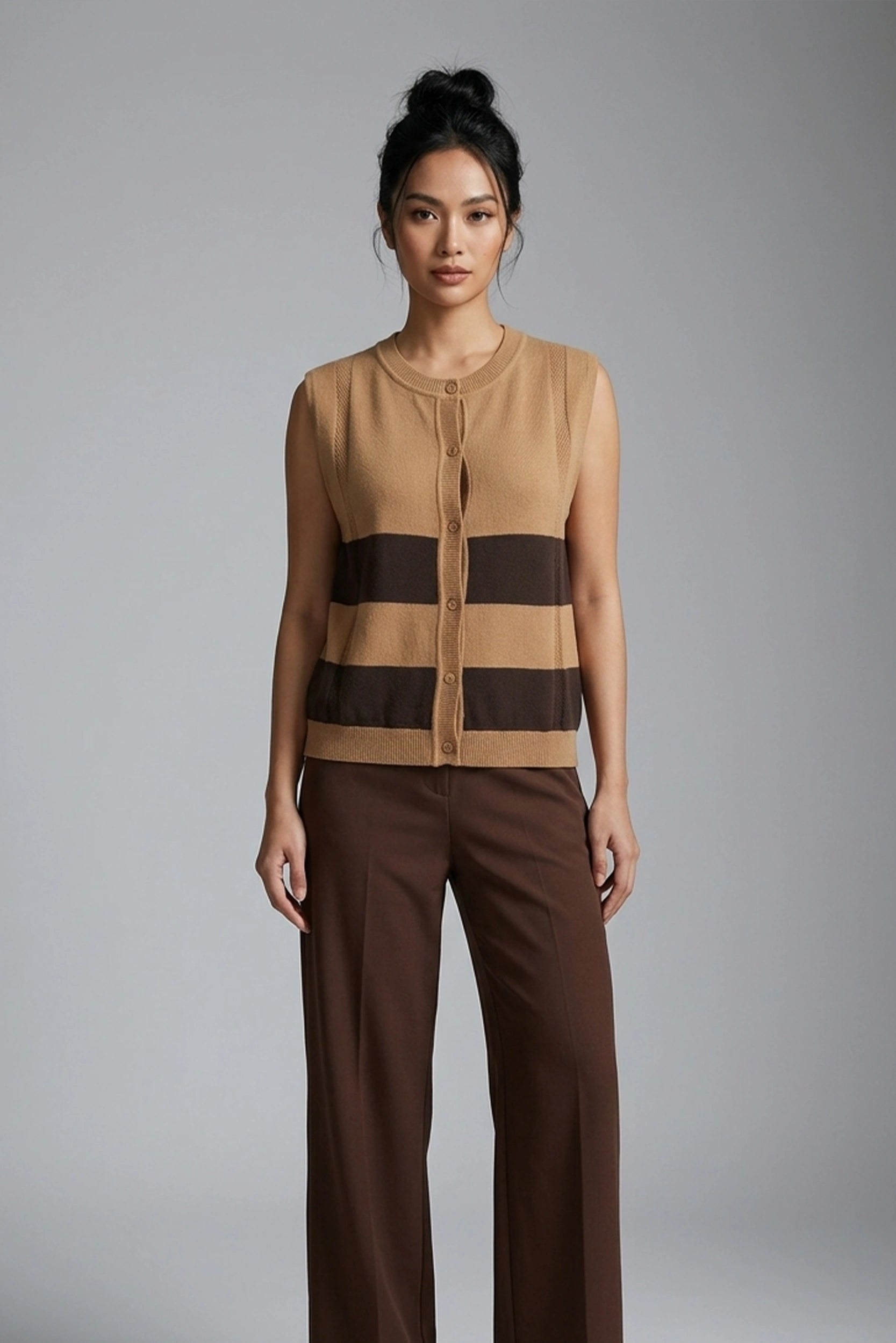 Ladies Sleeveless Knitted Front Button Vest