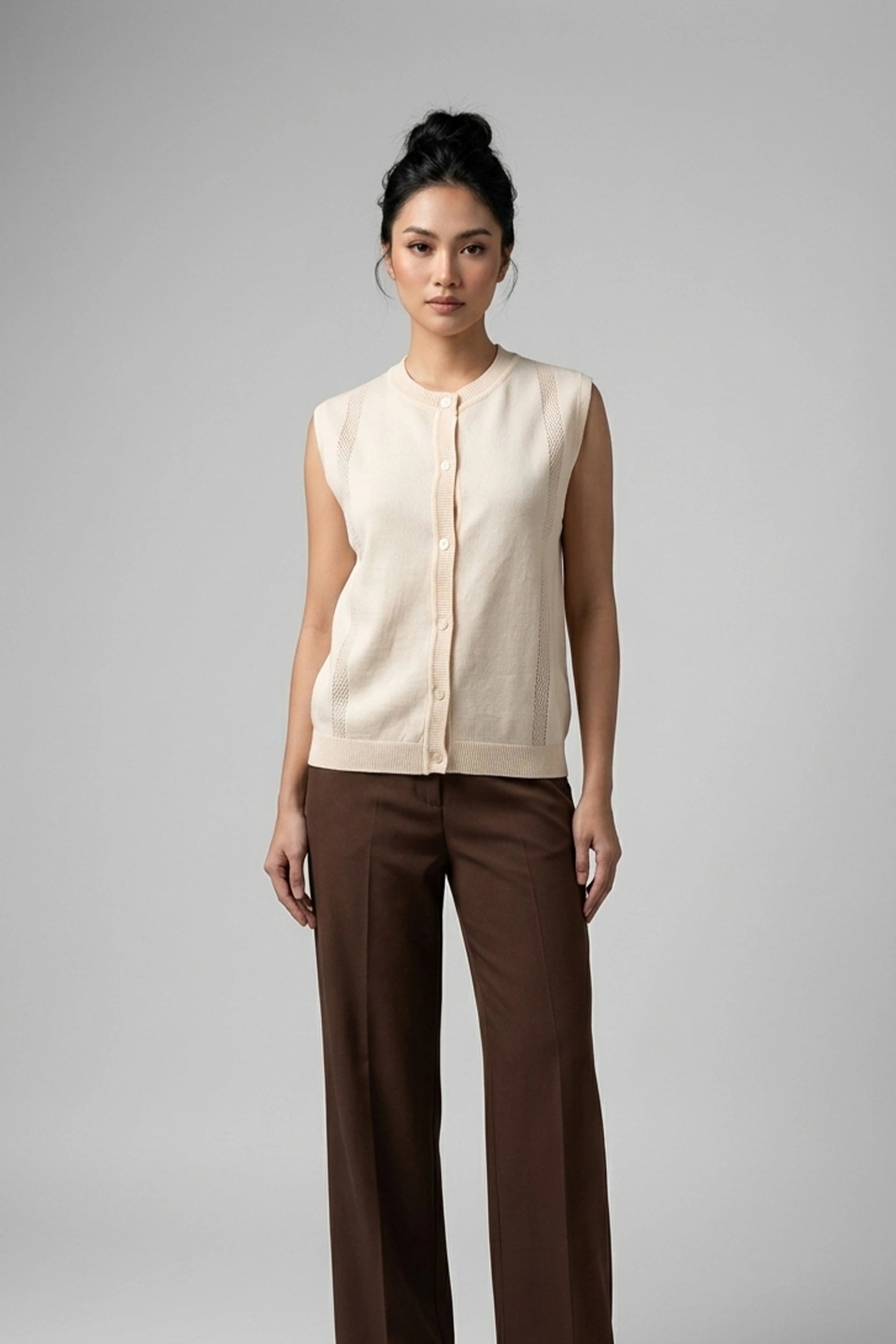 Ladies Sleeveless Knitted Front Button Vest