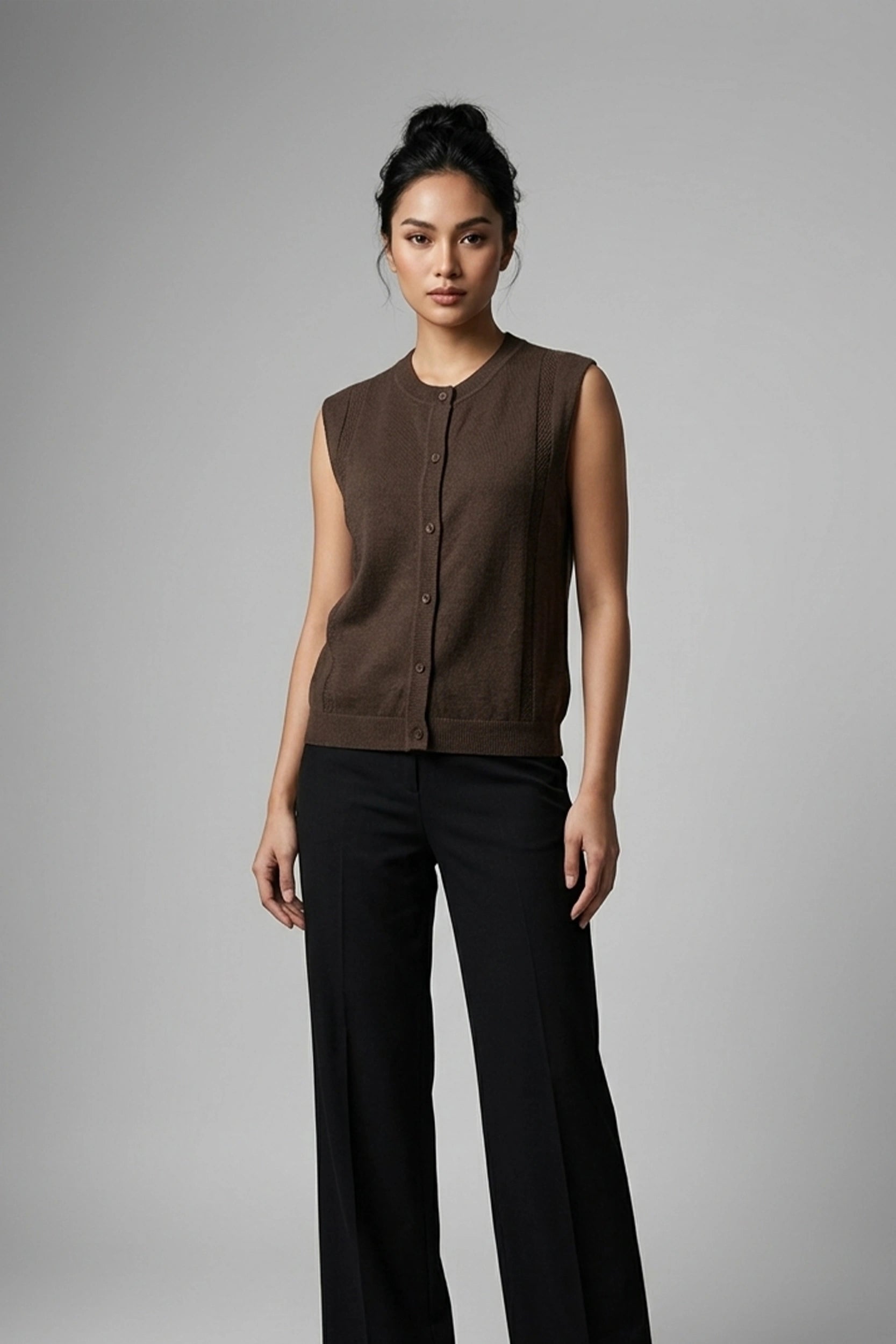 Ladies Sleeveless Knitted Front Button Vest