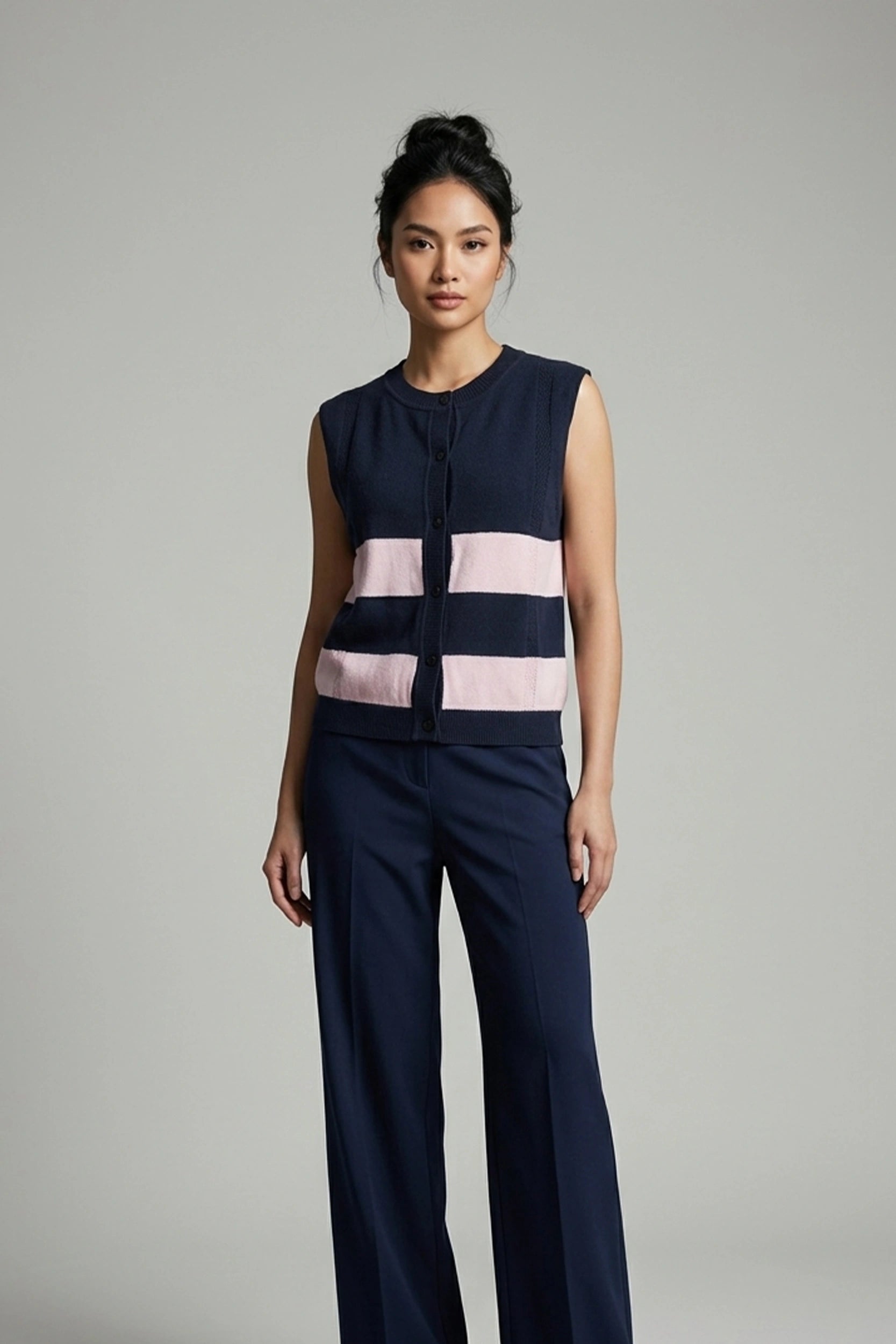 Ladies Sleeveless Knitted Front Button Vest
