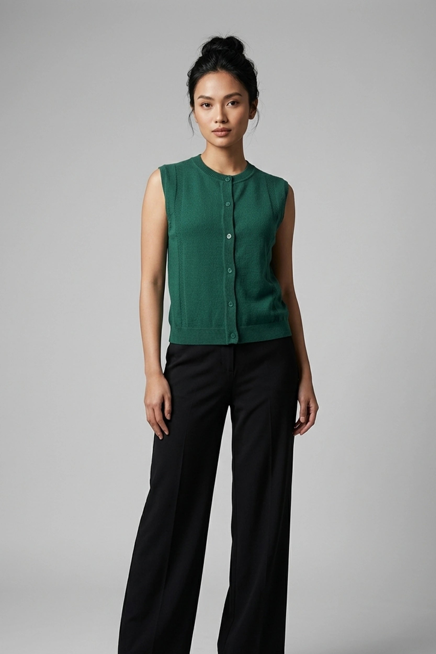 Ladies Sleeveless Knitted Front Button Vest