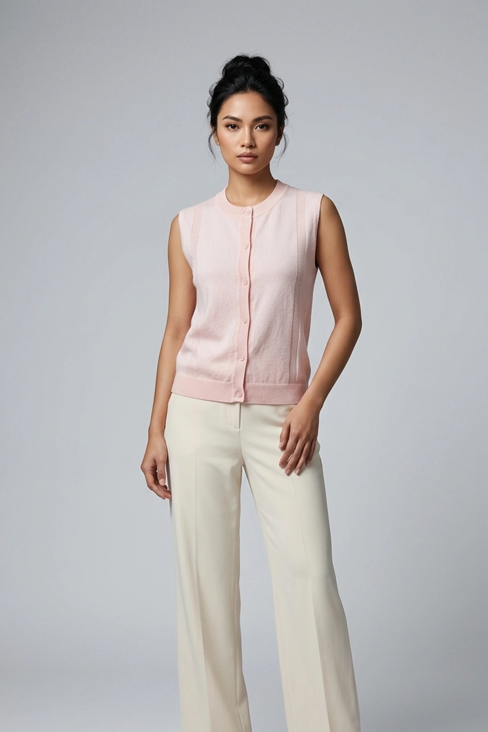 Ladies Sleeveless Knitted Front Button Vest