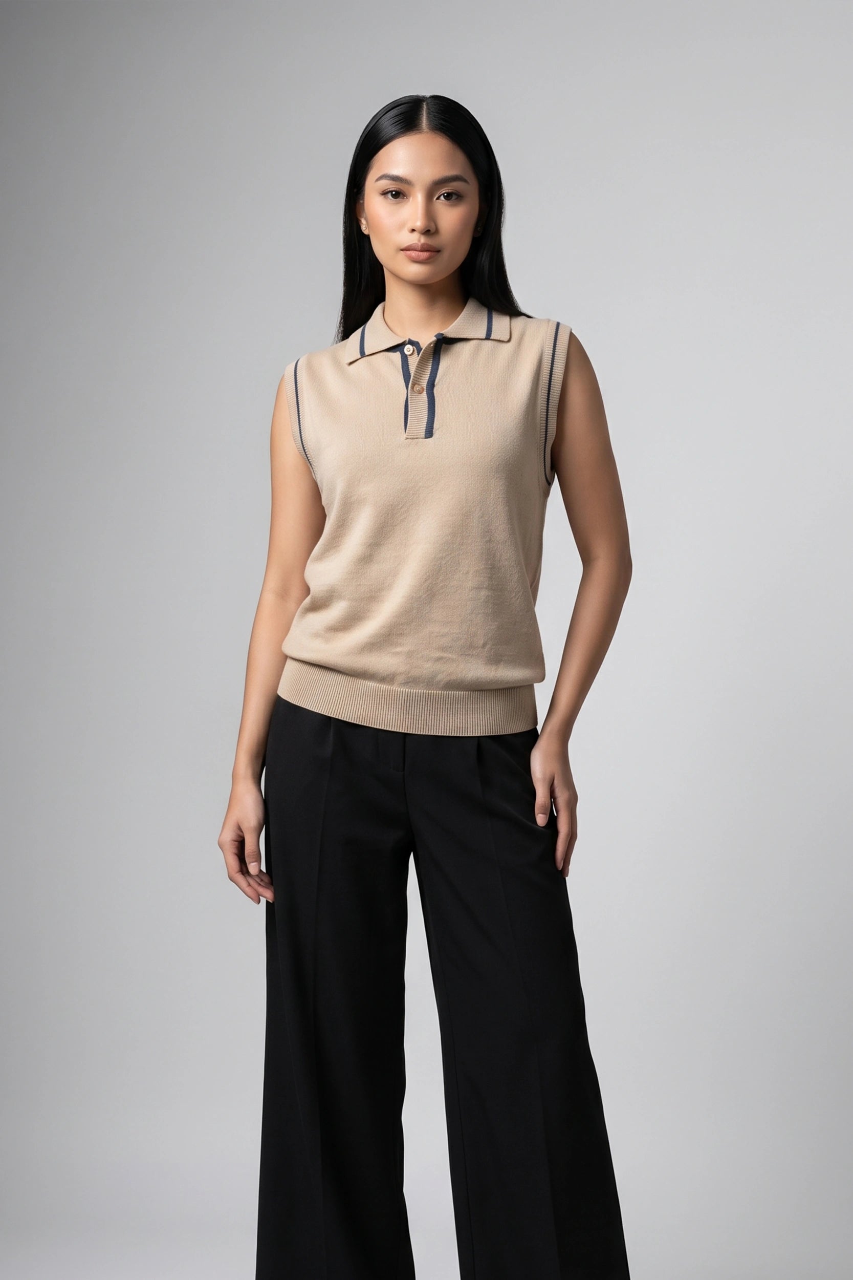 Ladies Sleeveless Knitted Polo Top Women Casual Shirt
