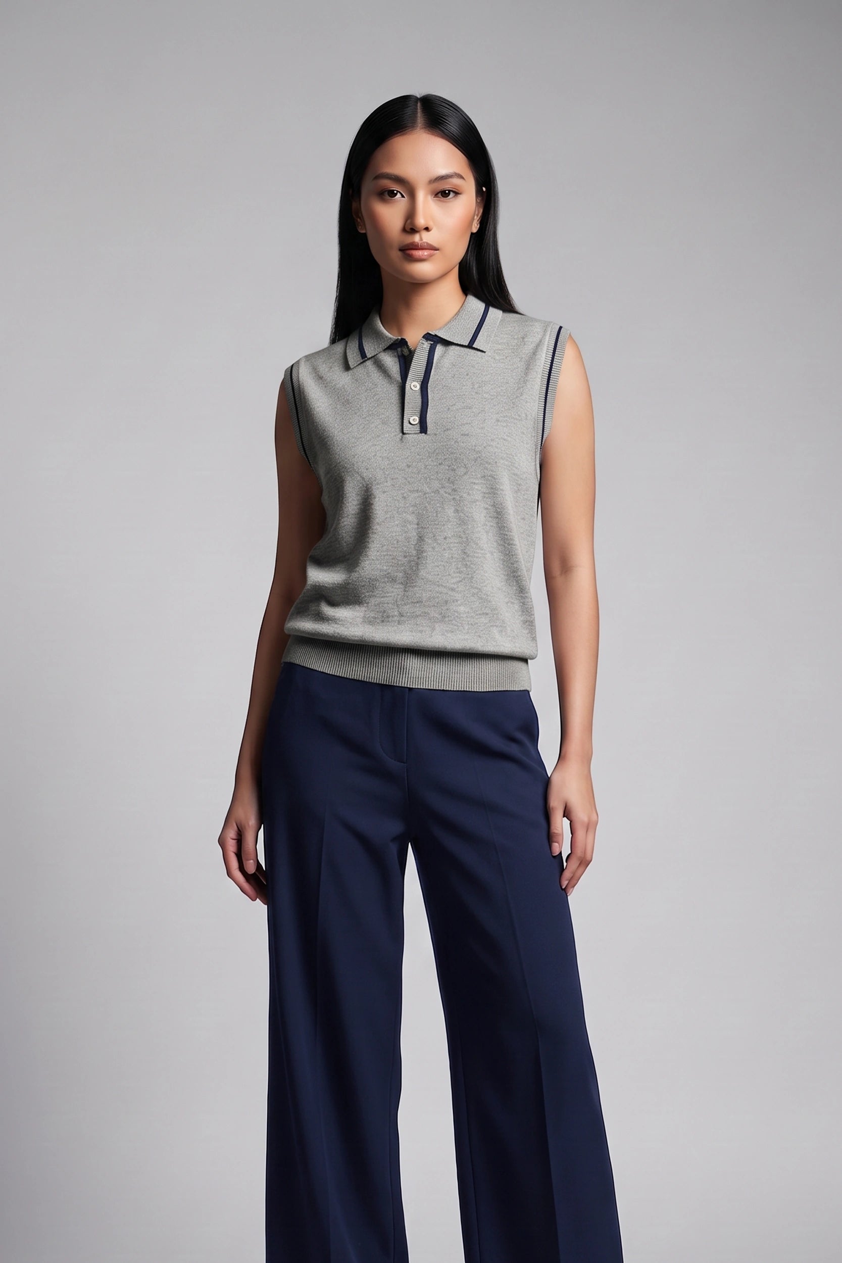 Ladies Sleeveless Knitted Polo Top Women Casual Shirt