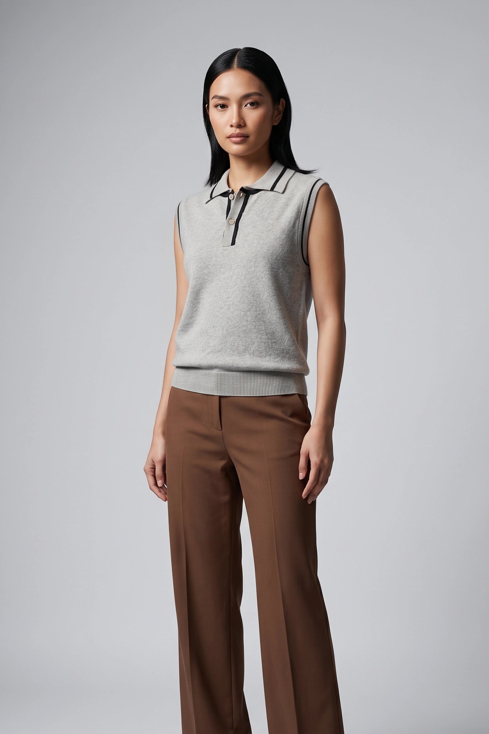 Ladies Sleeveless Knitted Polo Top Women Casual Shirt