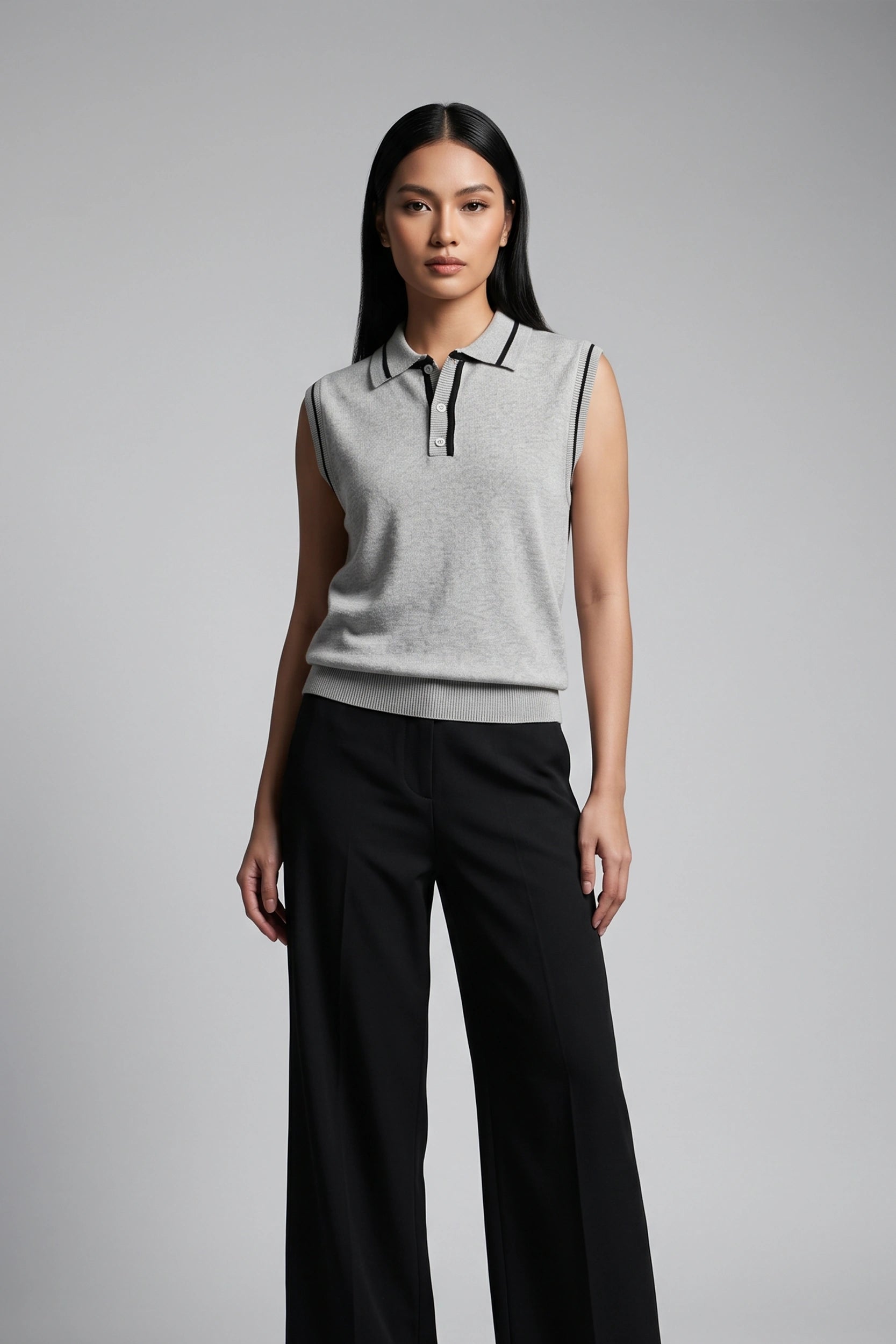 Ladies Sleeveless Knitted Polo Top Women Casual Shirt