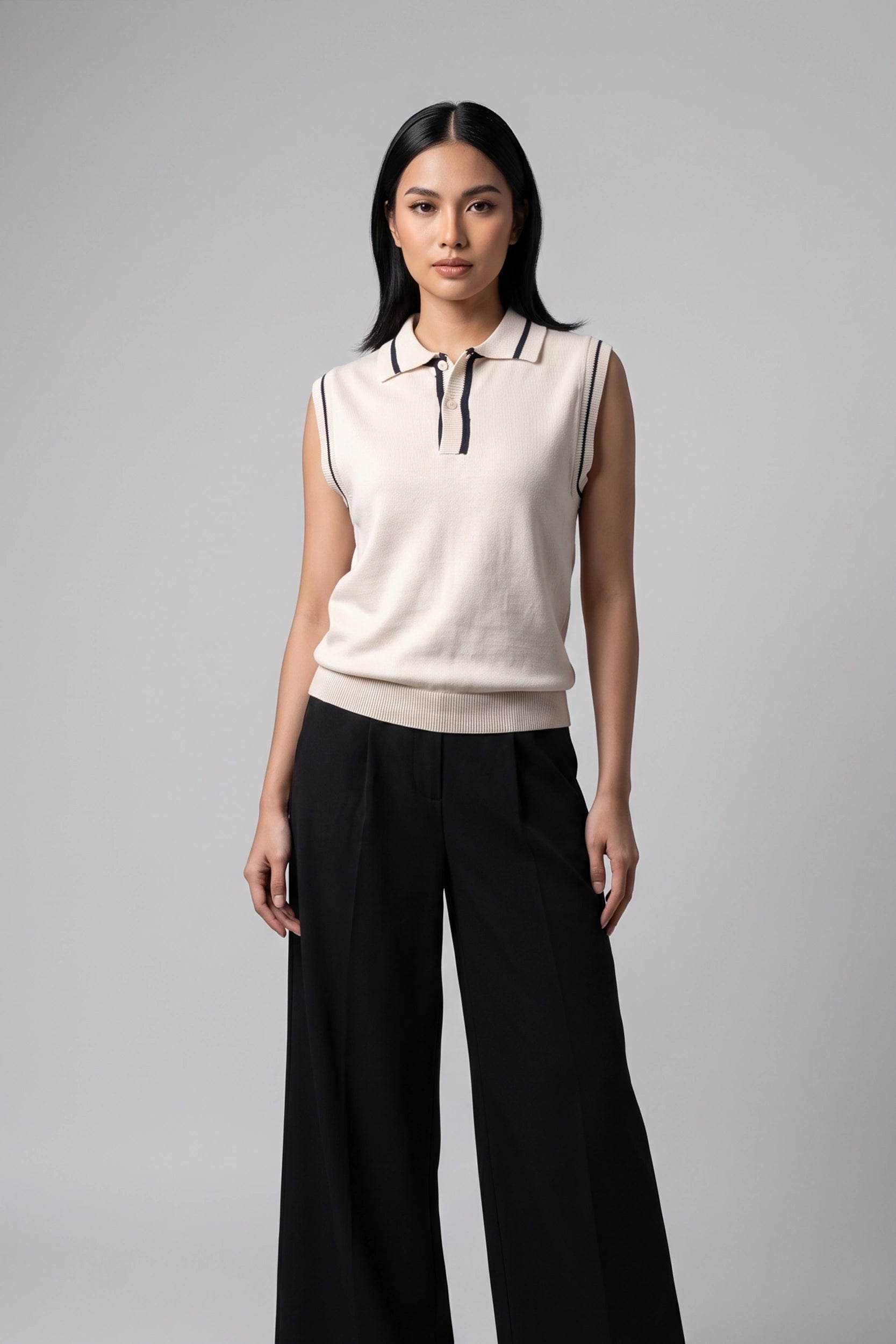 Ladies Sleeveless Knitted Polo Top Women Casual Shirt