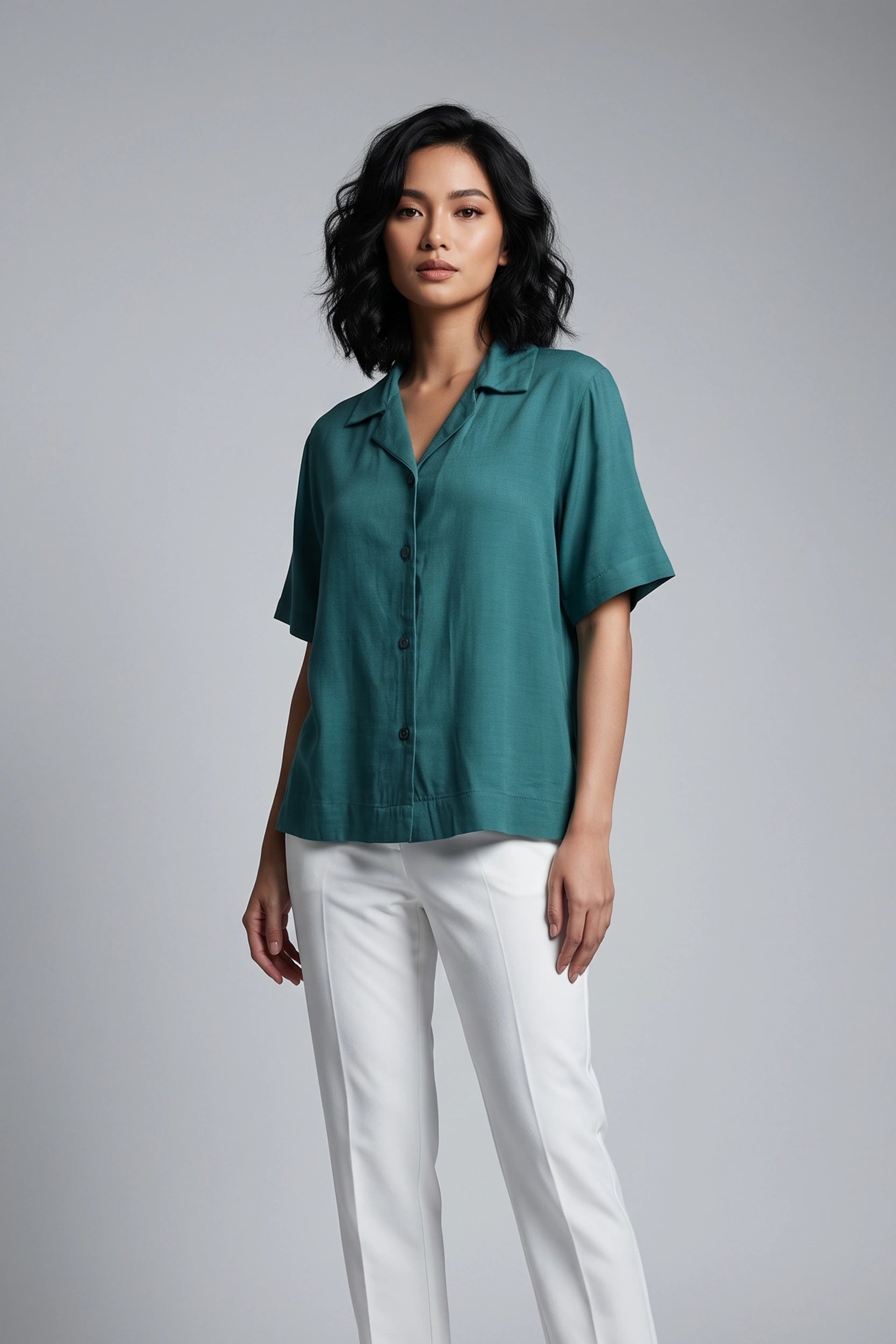 Ladies Soft Linen Polo Shirt Short Sleeve Women Top