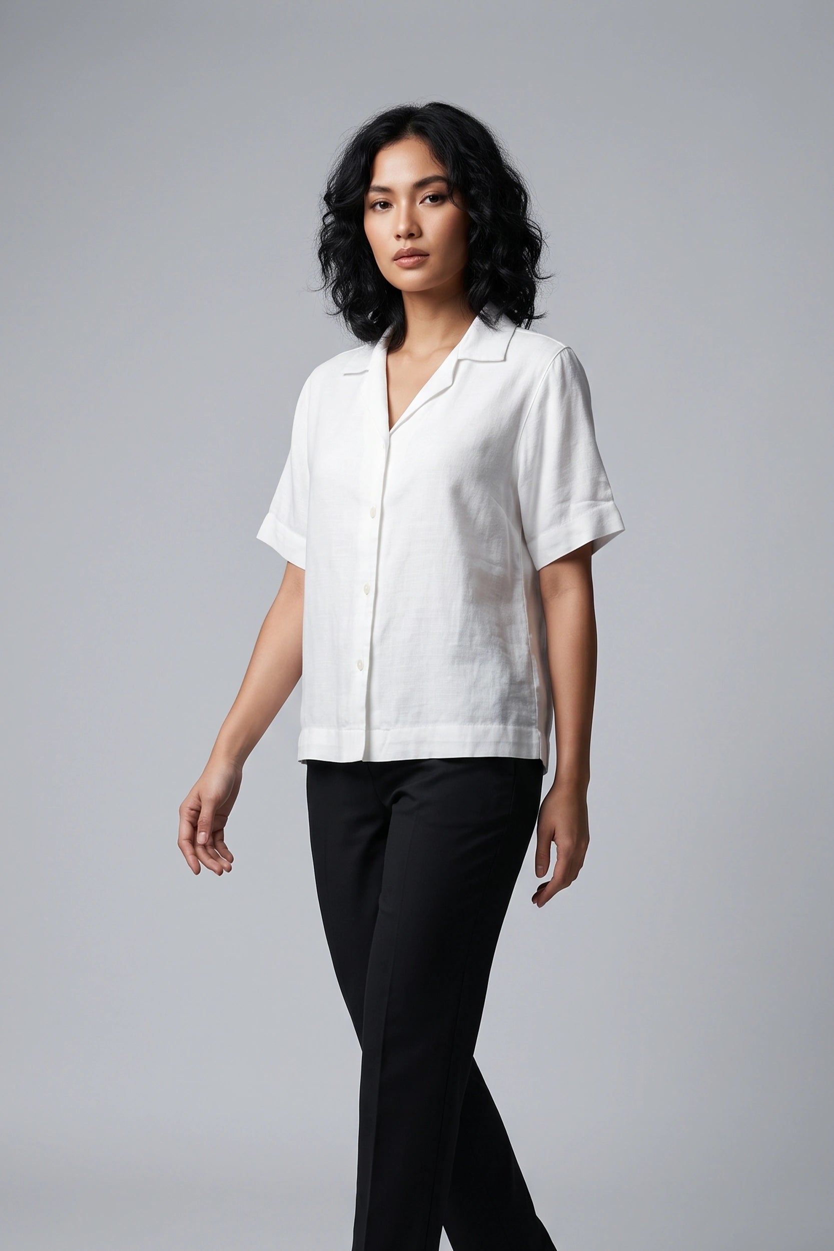 Ladies Soft Linen Polo Shirt Short Sleeve Women Top