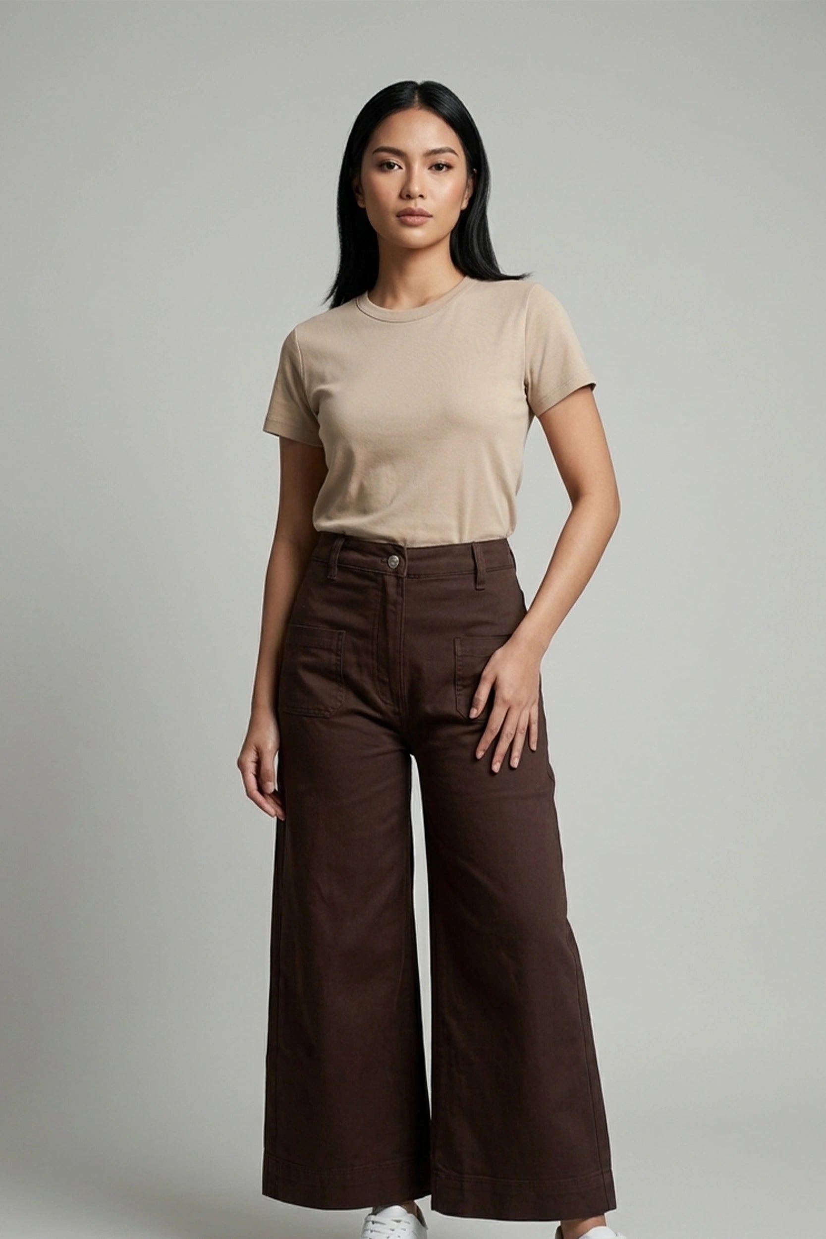 Ladies Wide Leg four Pocket High Rise Slim Hip Trousers