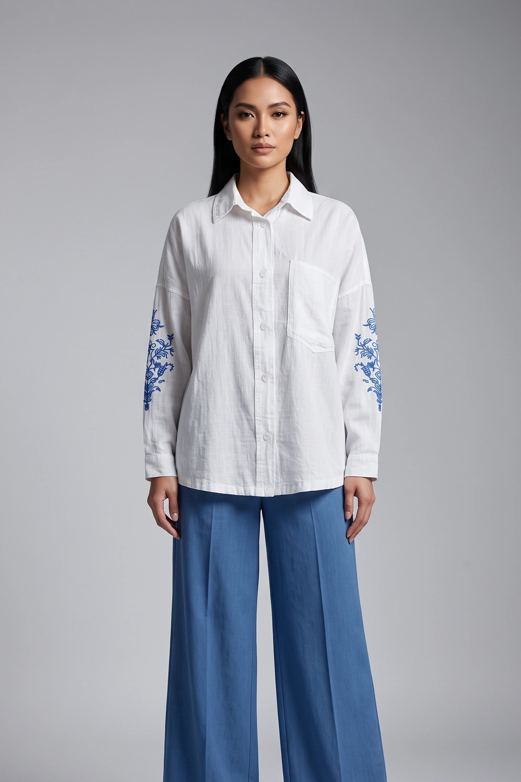 Linen Dropshoulder Oversized Longsleeve Top for Women