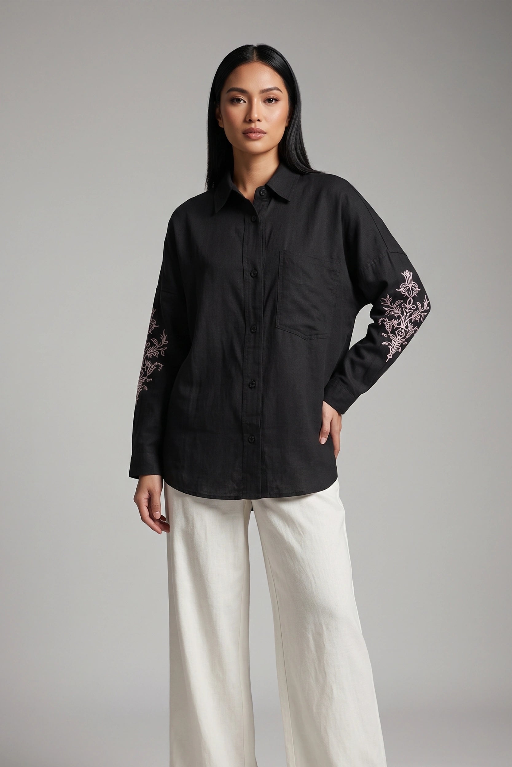 Linen Dropshoulder Oversized Longsleeve Top for Women