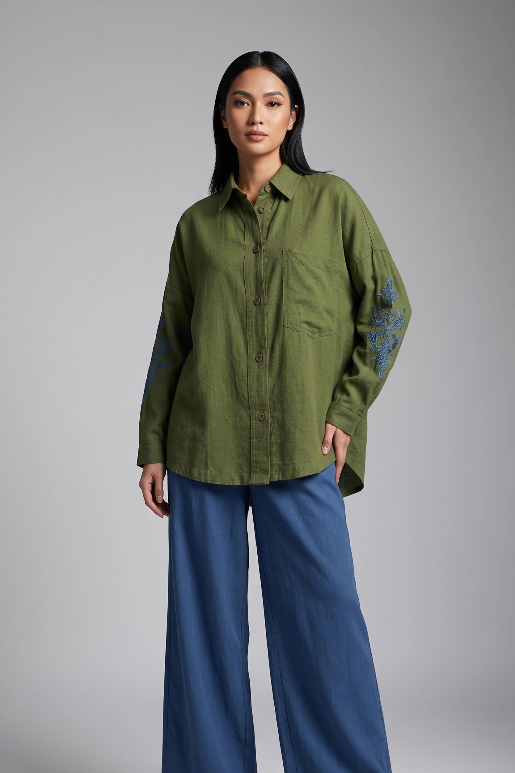 Linen Dropshoulder Oversized Longsleeve Top for Women