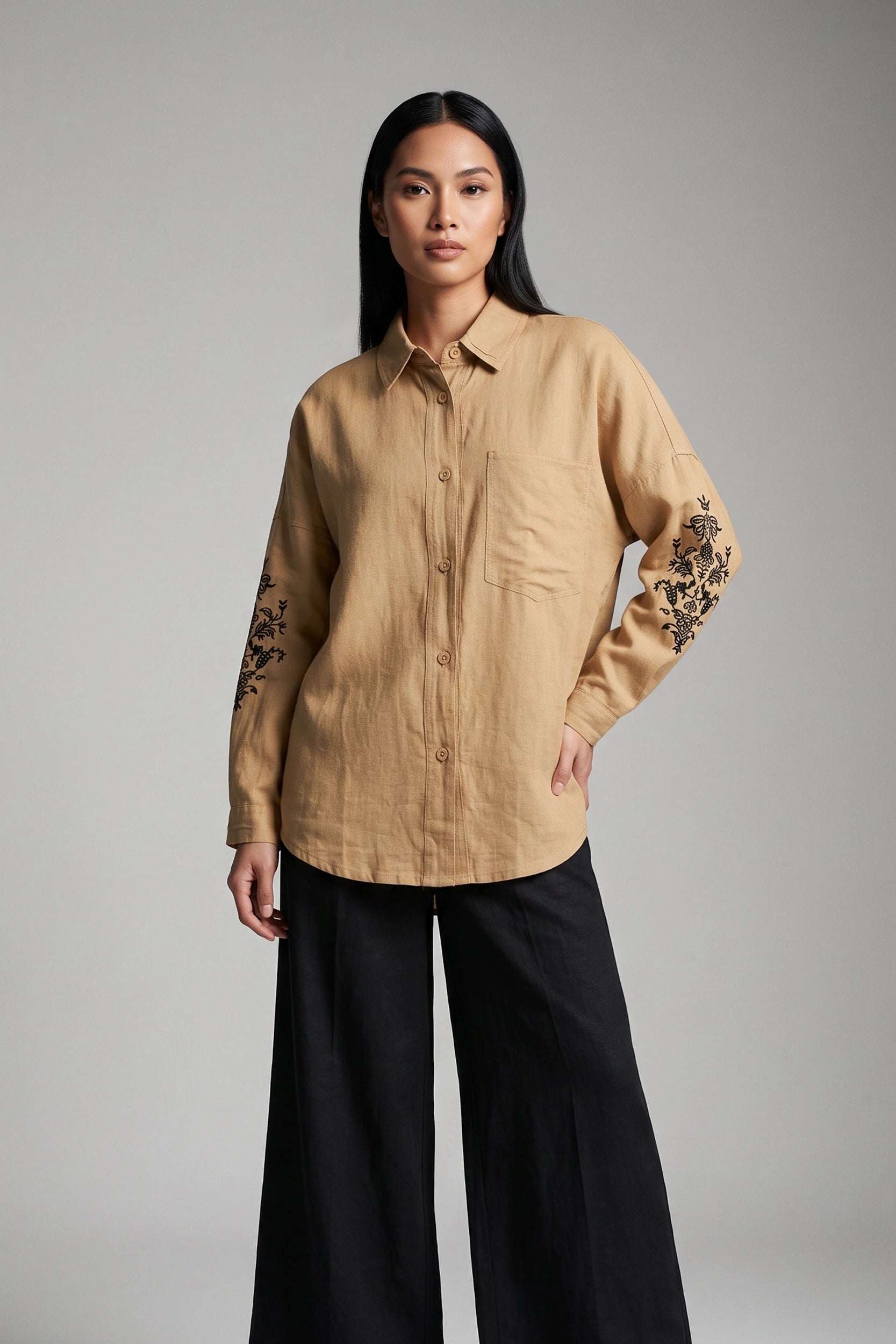 Linen Dropshoulder Oversized Longsleeve Top for Women