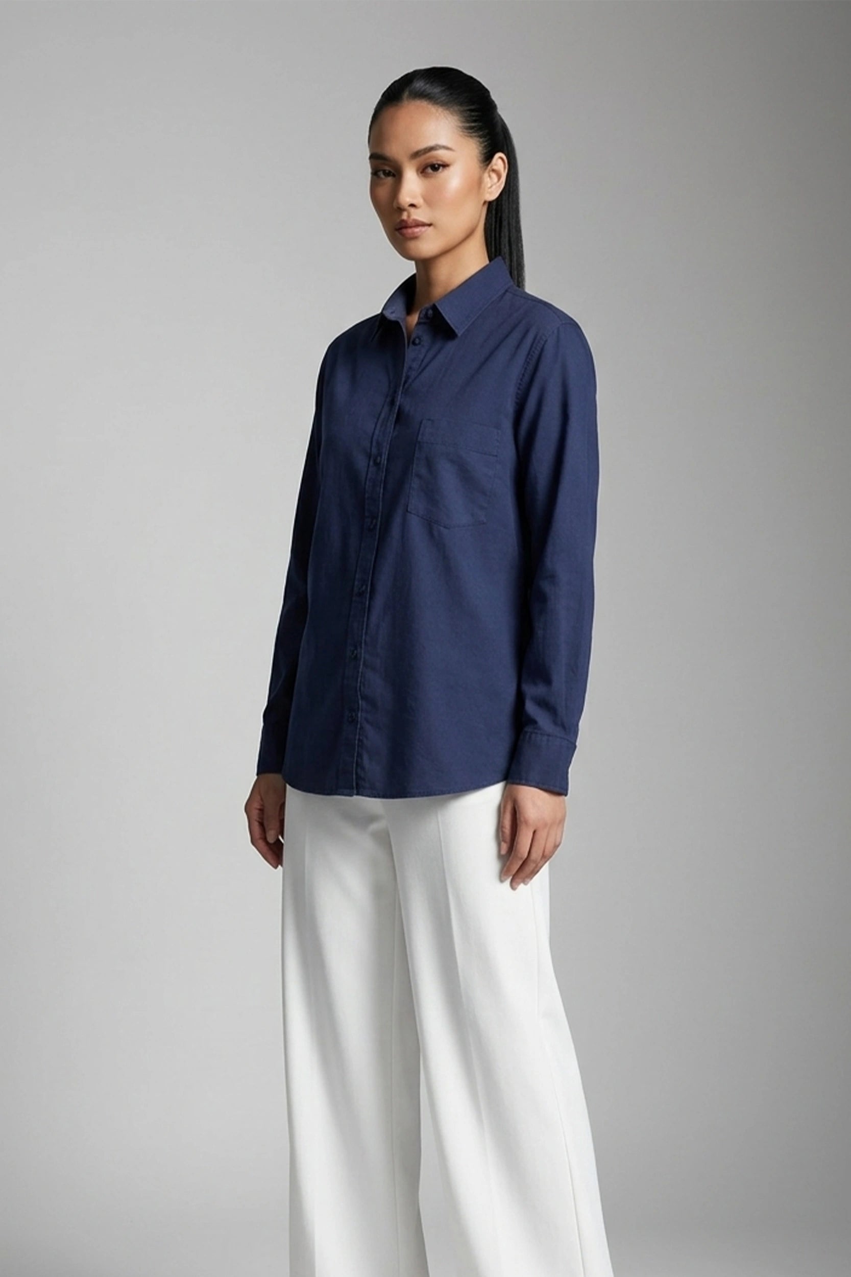 Linen High Density Longsleeve Regular Fit Ladies Shirt