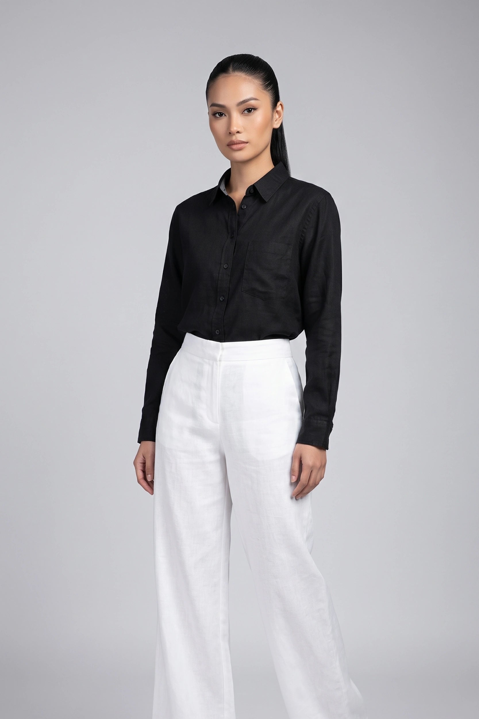 Linen High Density Longsleeve Regular Fit Ladies Shirt