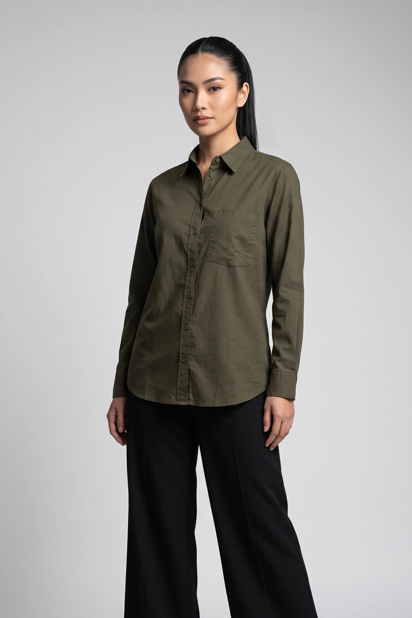 Linen High Density Longsleeve Regular Fit Ladies Shirt
