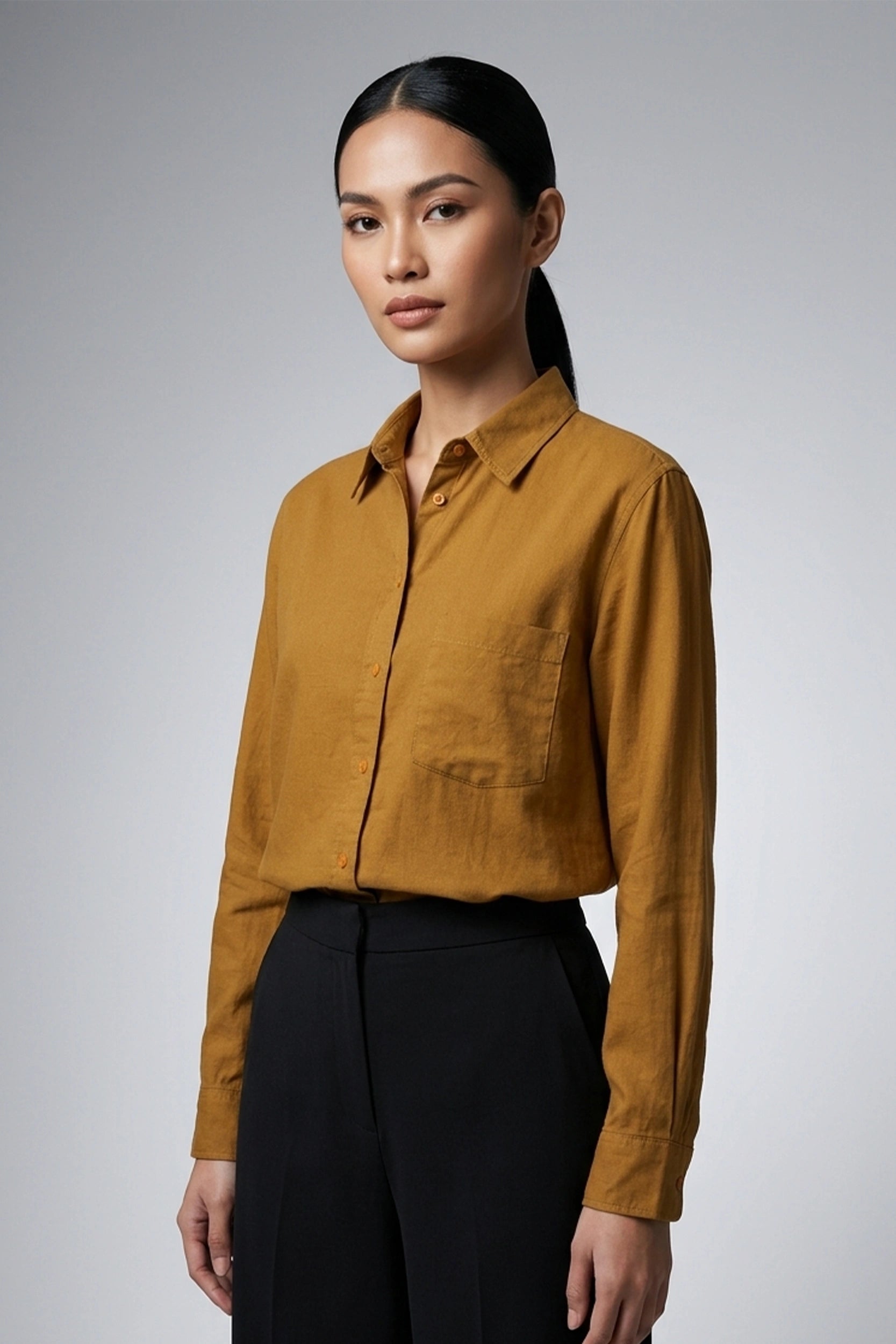 Linen High Density Longsleeve Regular Fit Ladies Shirt