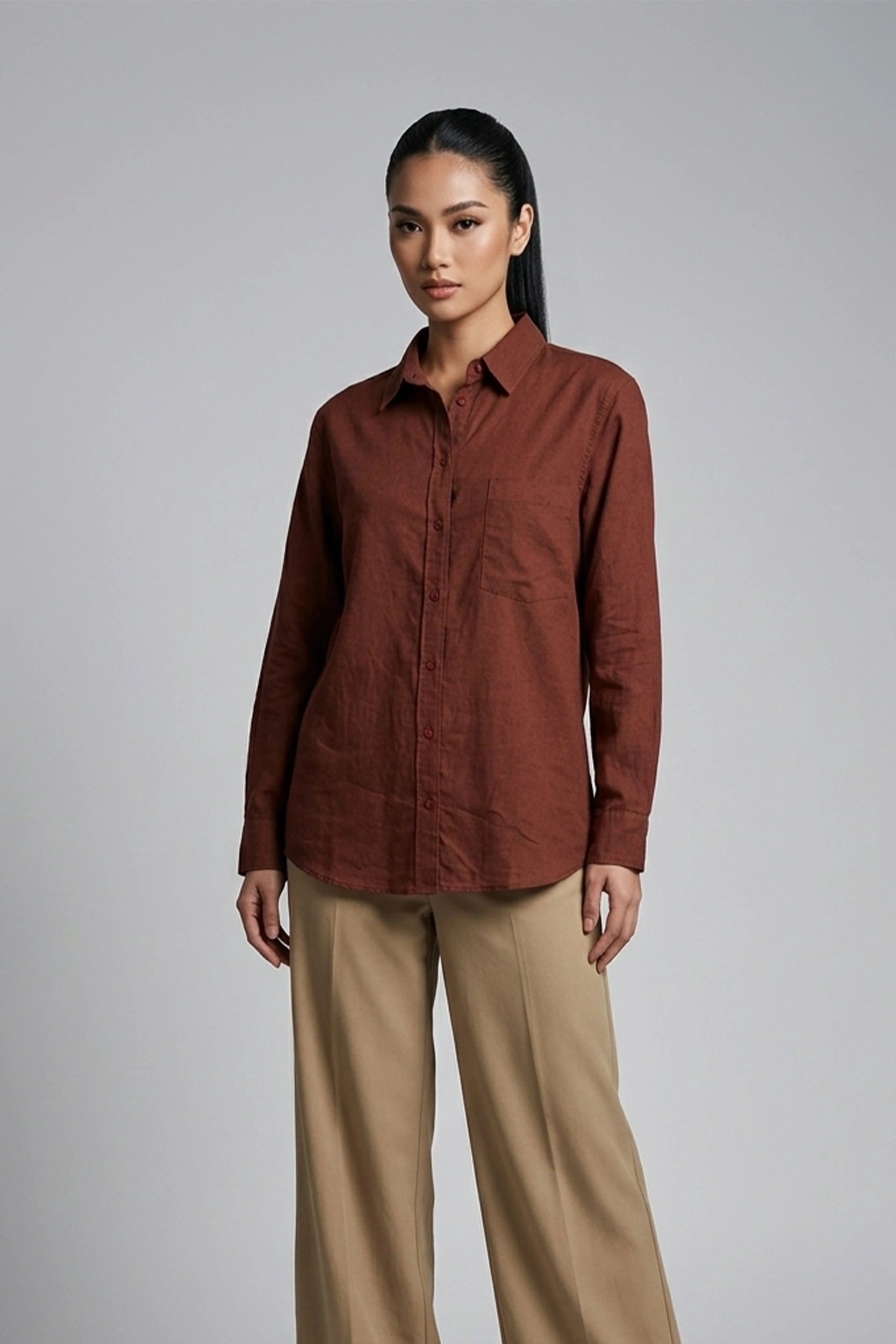 Linen High Density Longsleeve Regular Fit Ladies Shirt