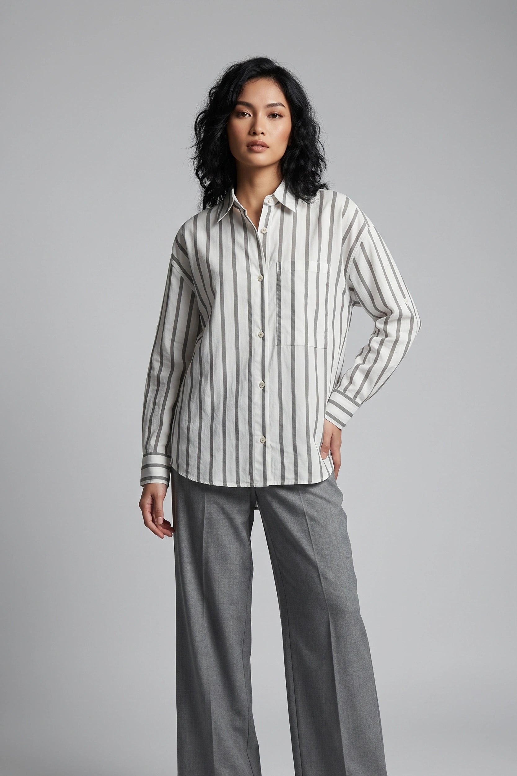 Linen Longsleeve Stripe Ladies Shirt - Casual Everyday