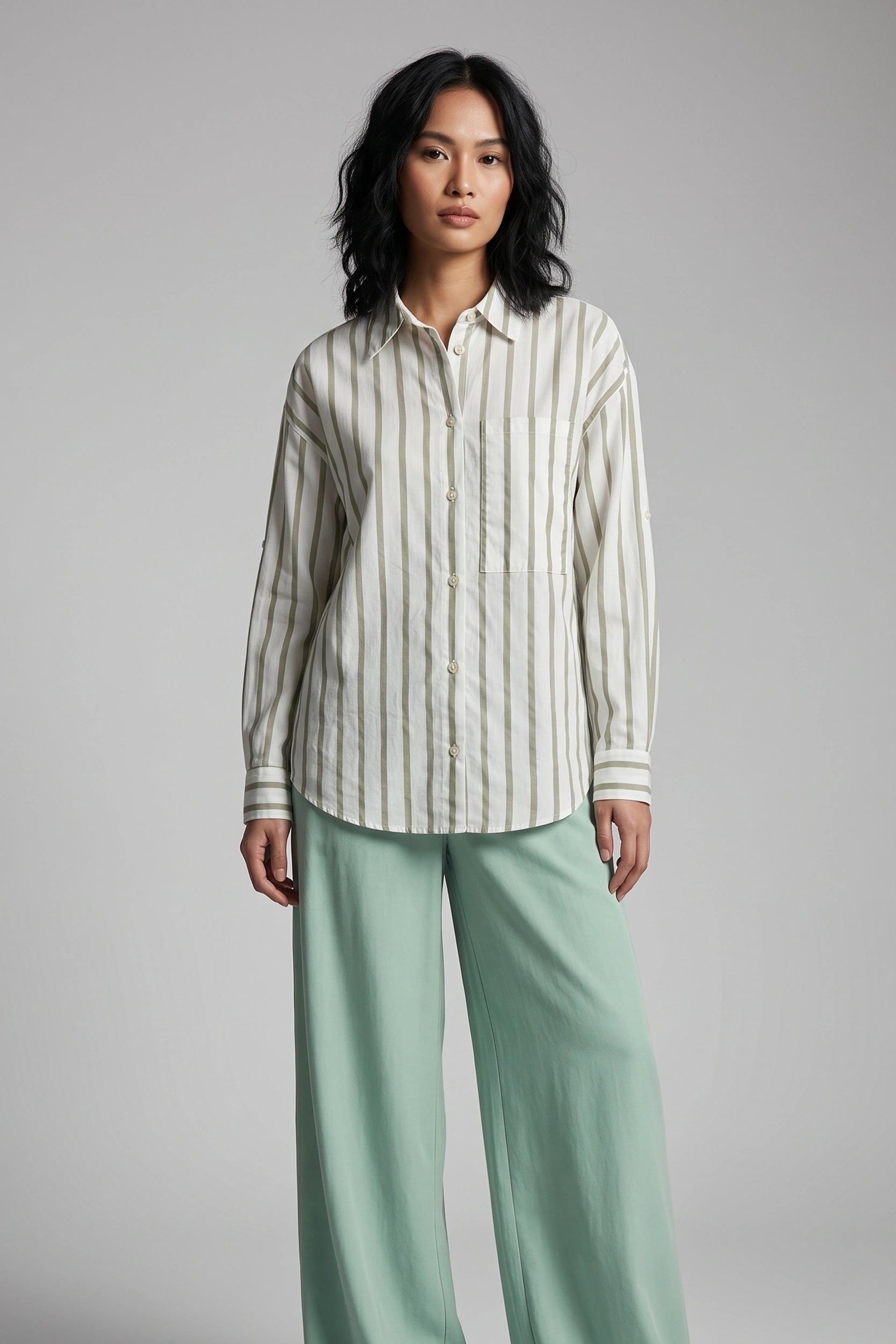 Linen Longsleeve Stripe Ladies Shirt - Casual Everyday