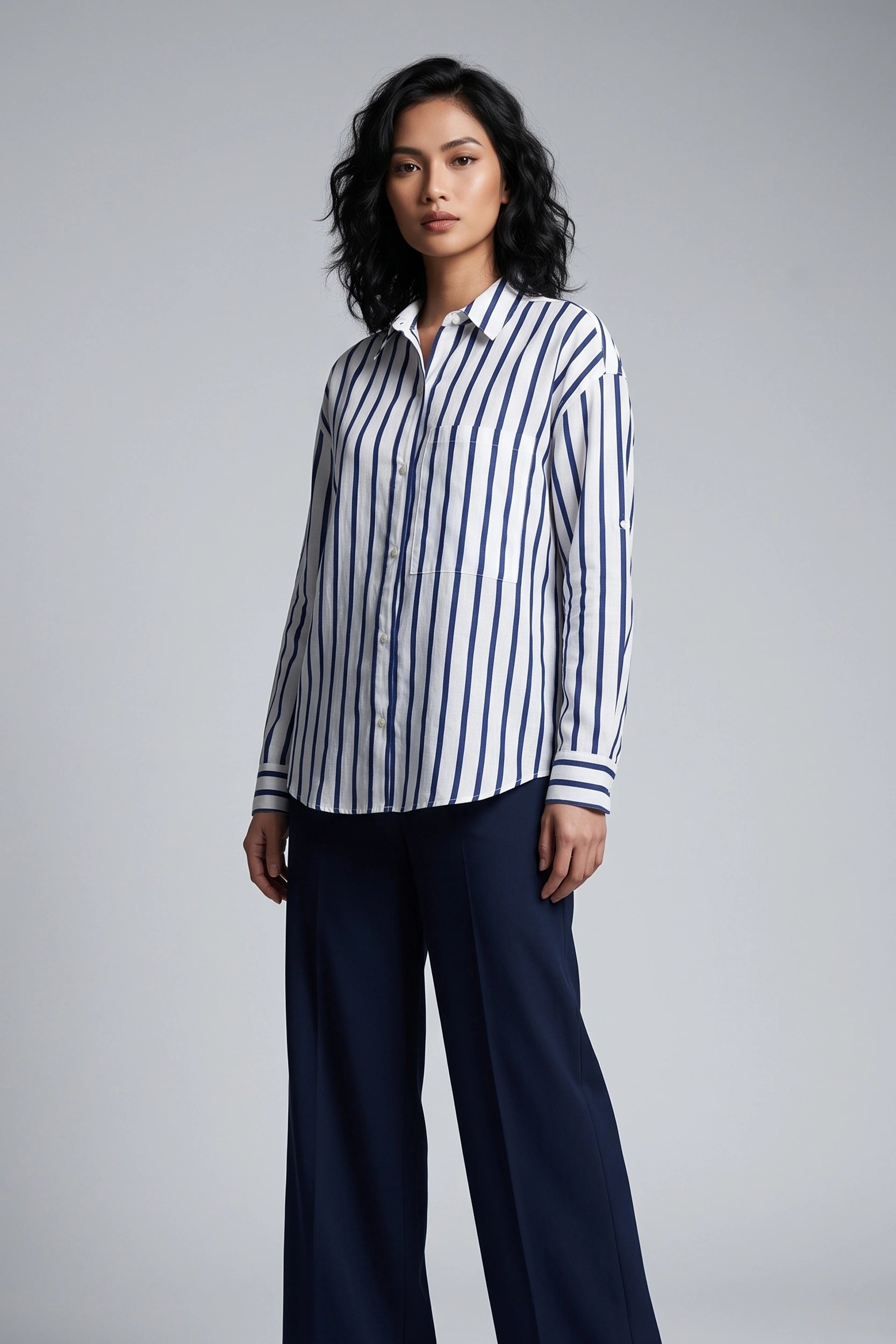 Linen Longsleeve Stripe Ladies Shirt - Casual Everyday