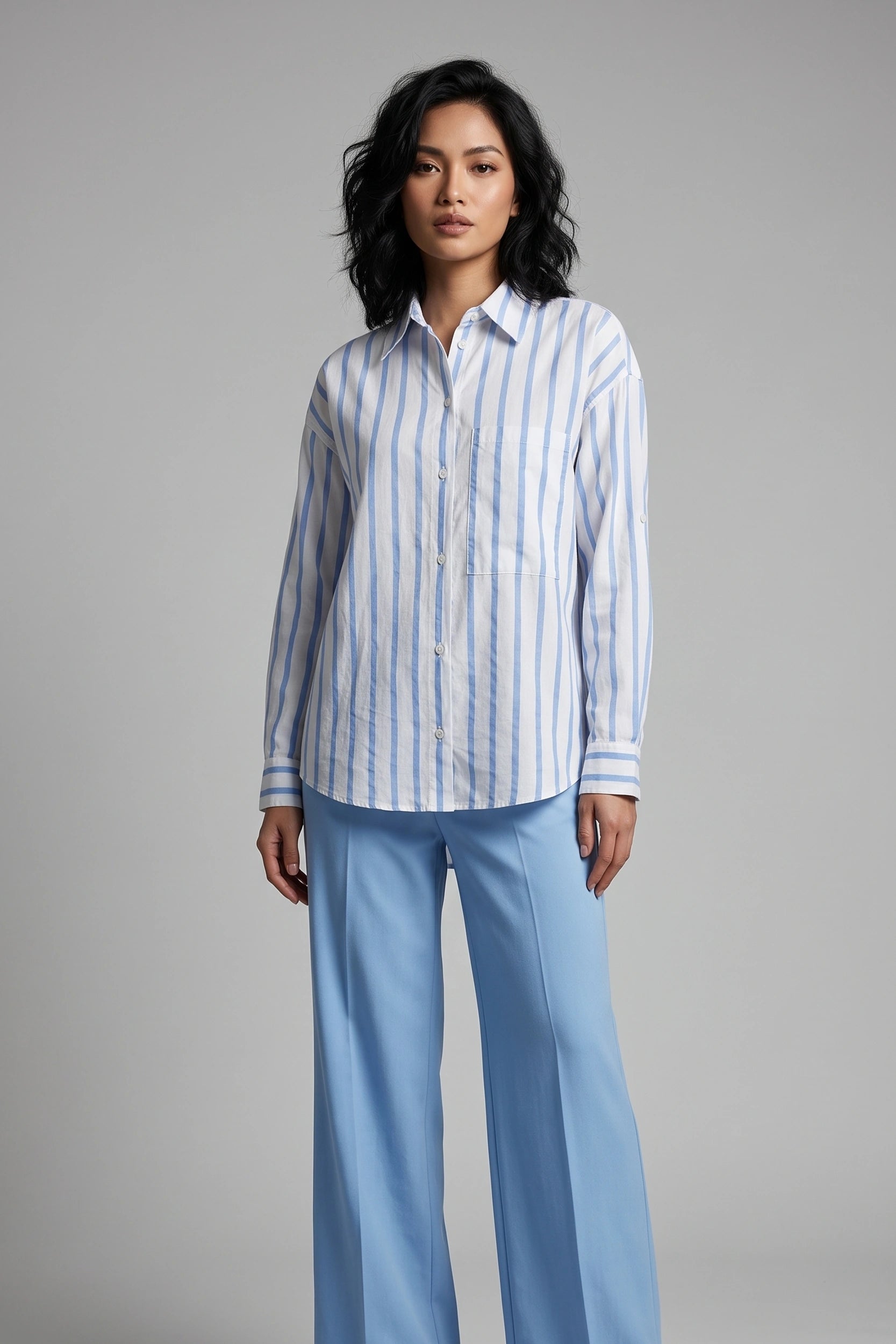 Linen Longsleeve Stripe Ladies Shirt - Casual Everyday