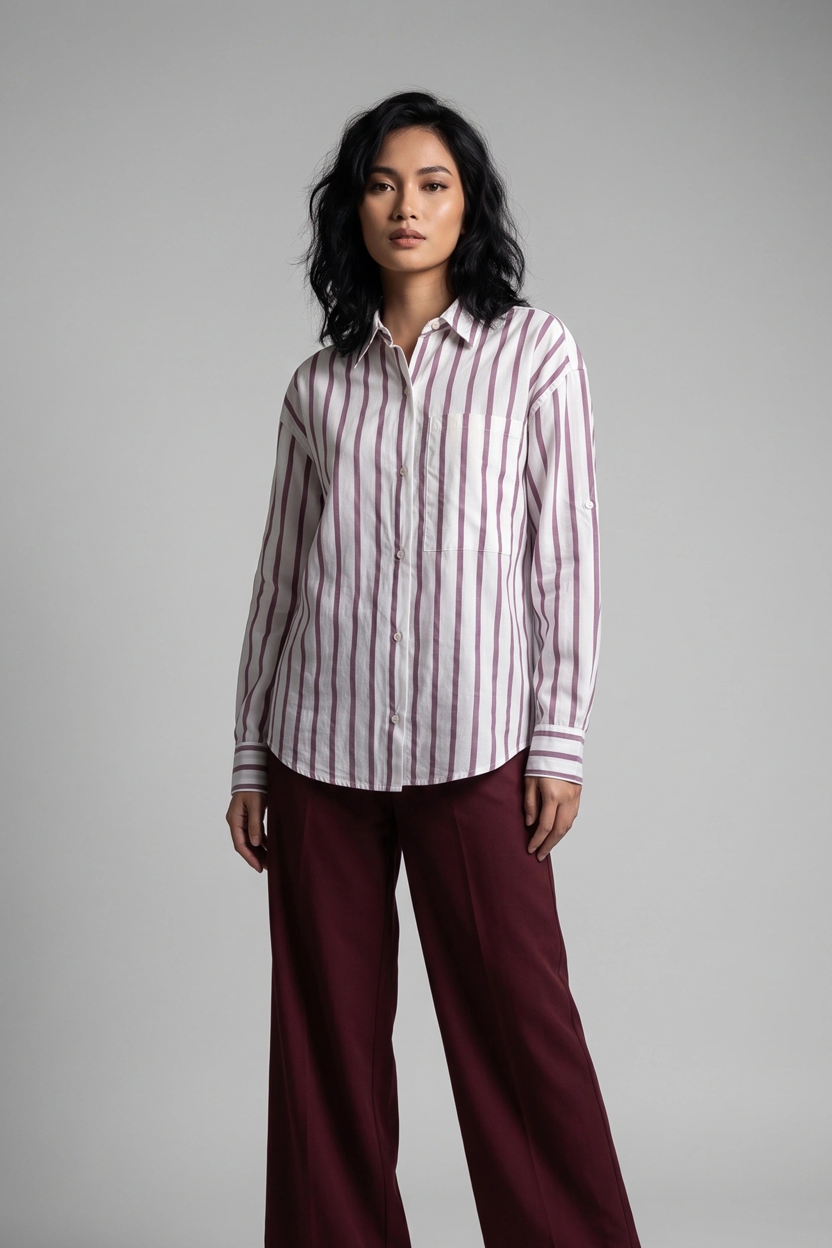 Linen Longsleeve Stripe Ladies Shirt - Casual Everyday