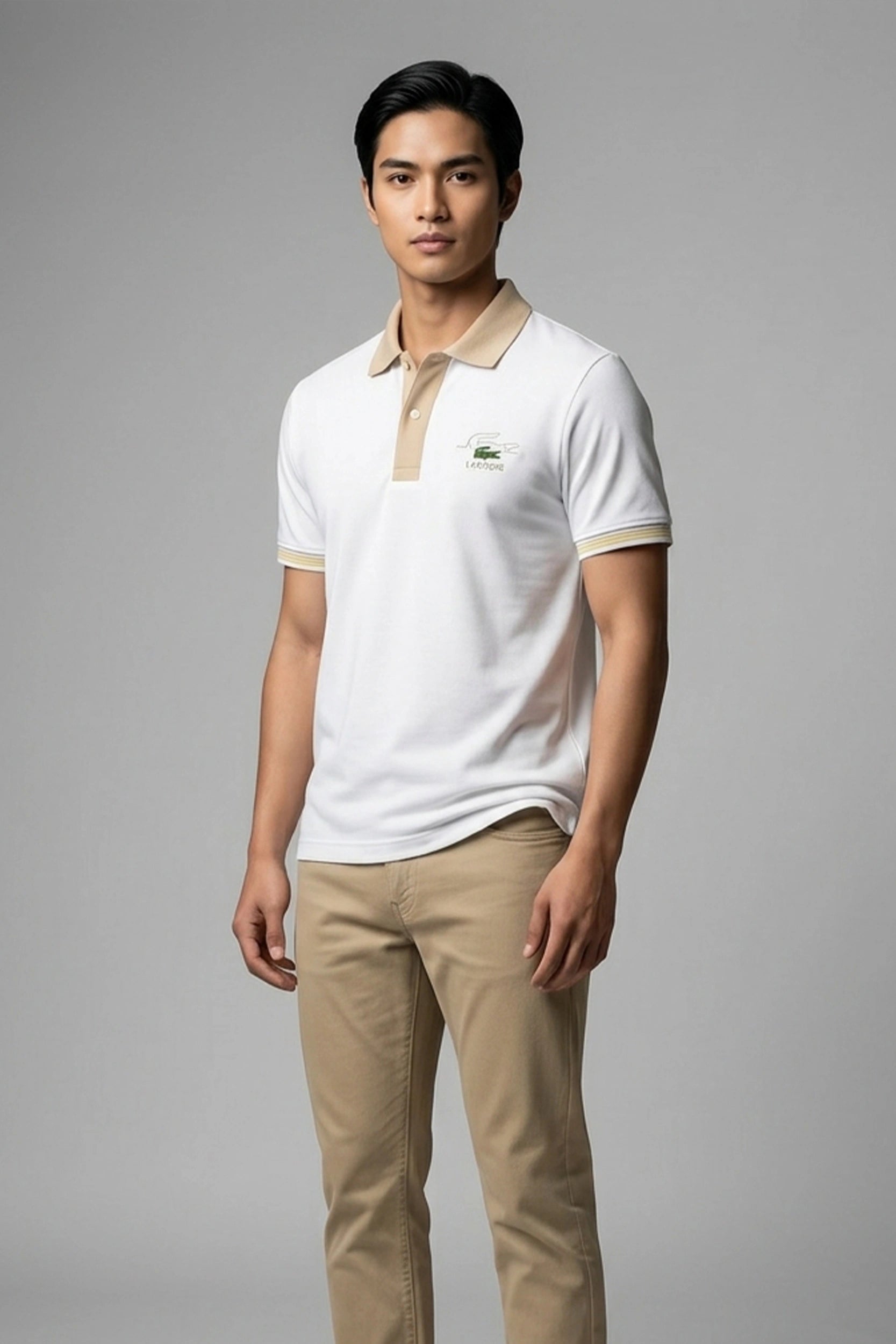 Men's Polo Shirt with Brown Contrast Collar Detail