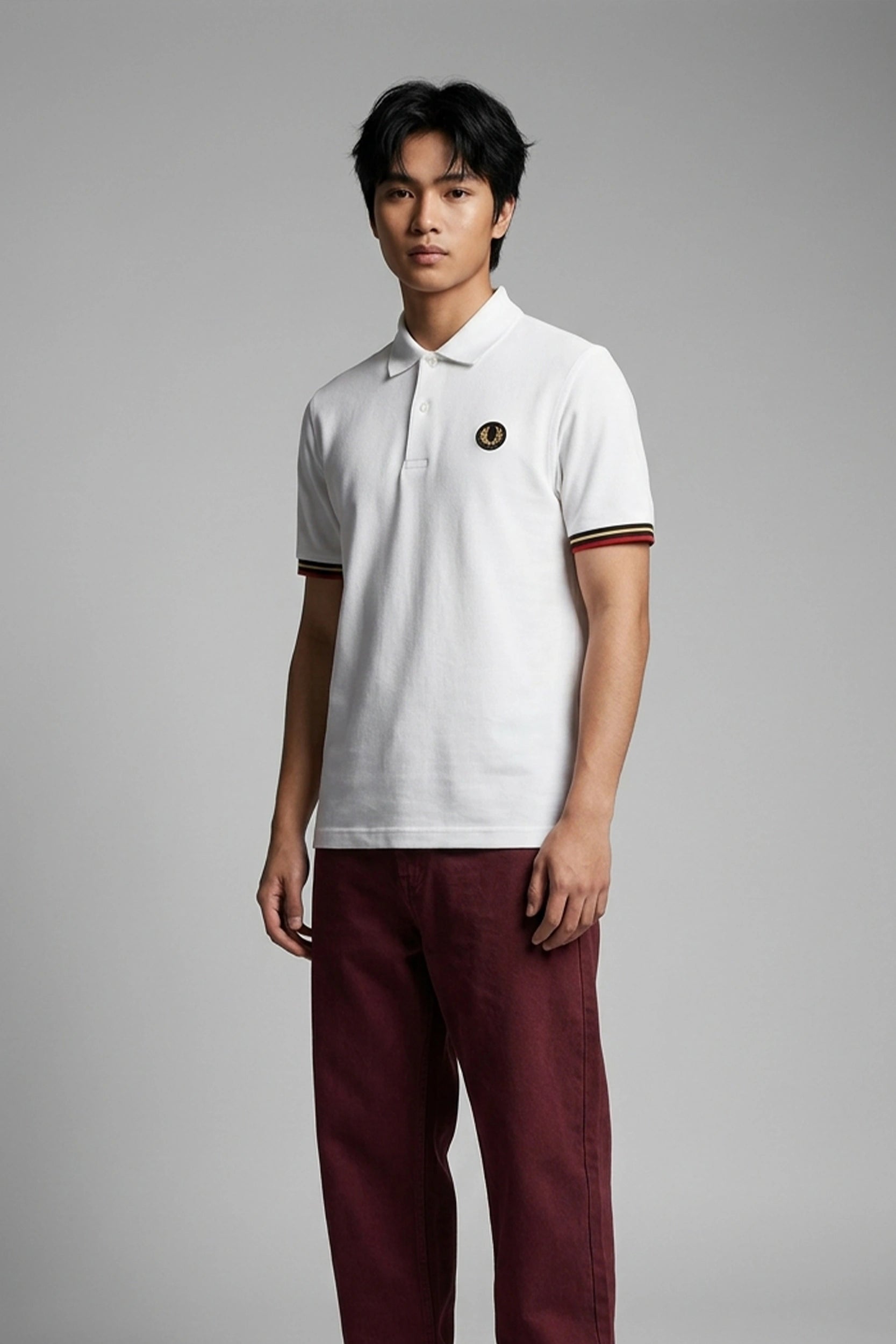 Men's Polo Shirt with Embroidered Logo Detail - Cotton