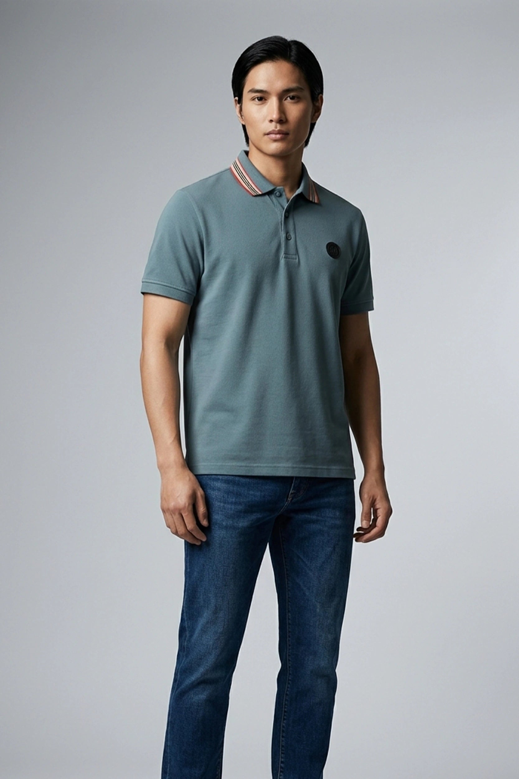 Men's Polo Shirt with Embroidered Badge Detail - Cotton