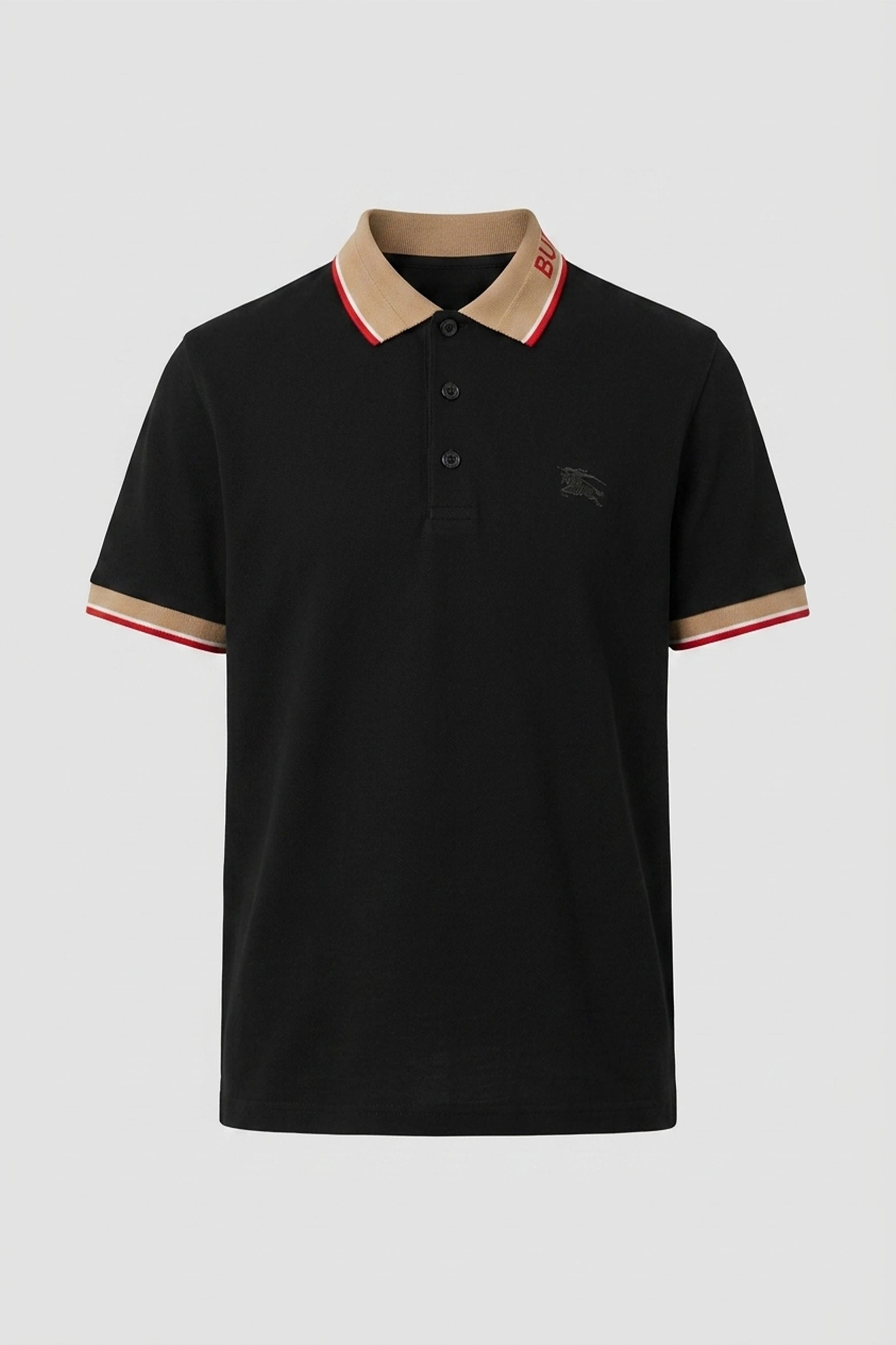Men's Polo Shirt with Brown Contrast Collar Trim Detail