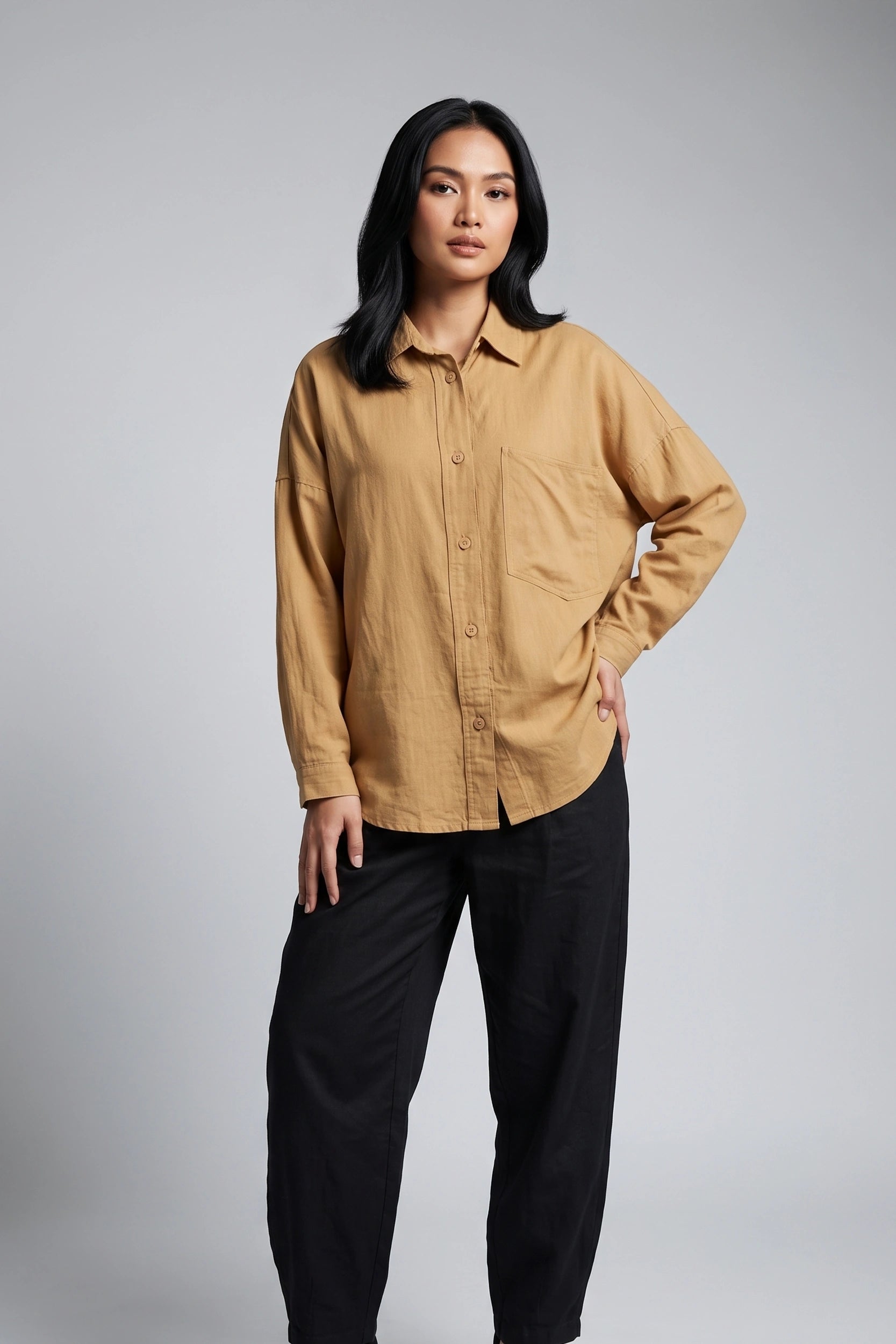 Plain Linen Dropshoulder Oversized Longsleeve Top for Women