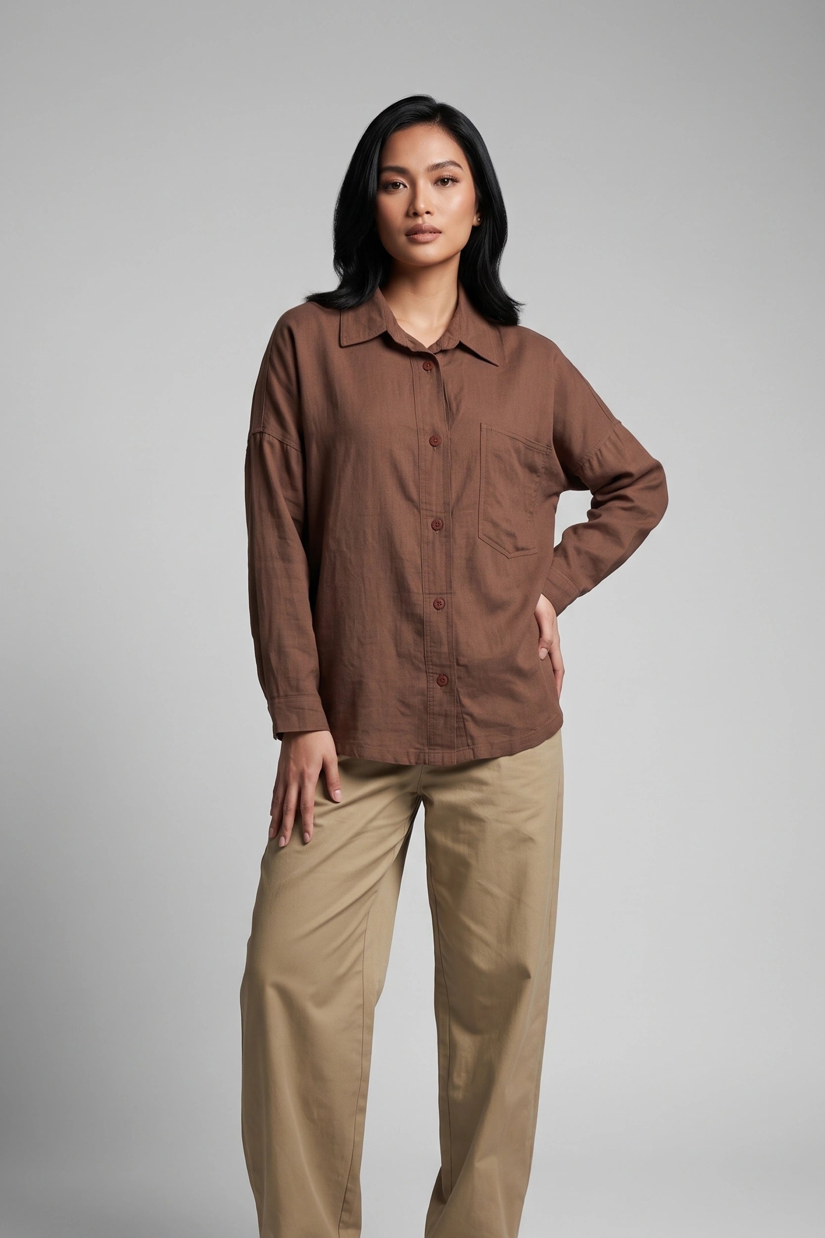 Plain Linen Dropshoulder Oversized Longsleeve Top for Women